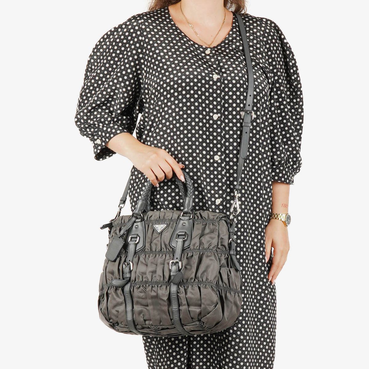 Prada Grey Tessuto Gaufre Nylon Bag