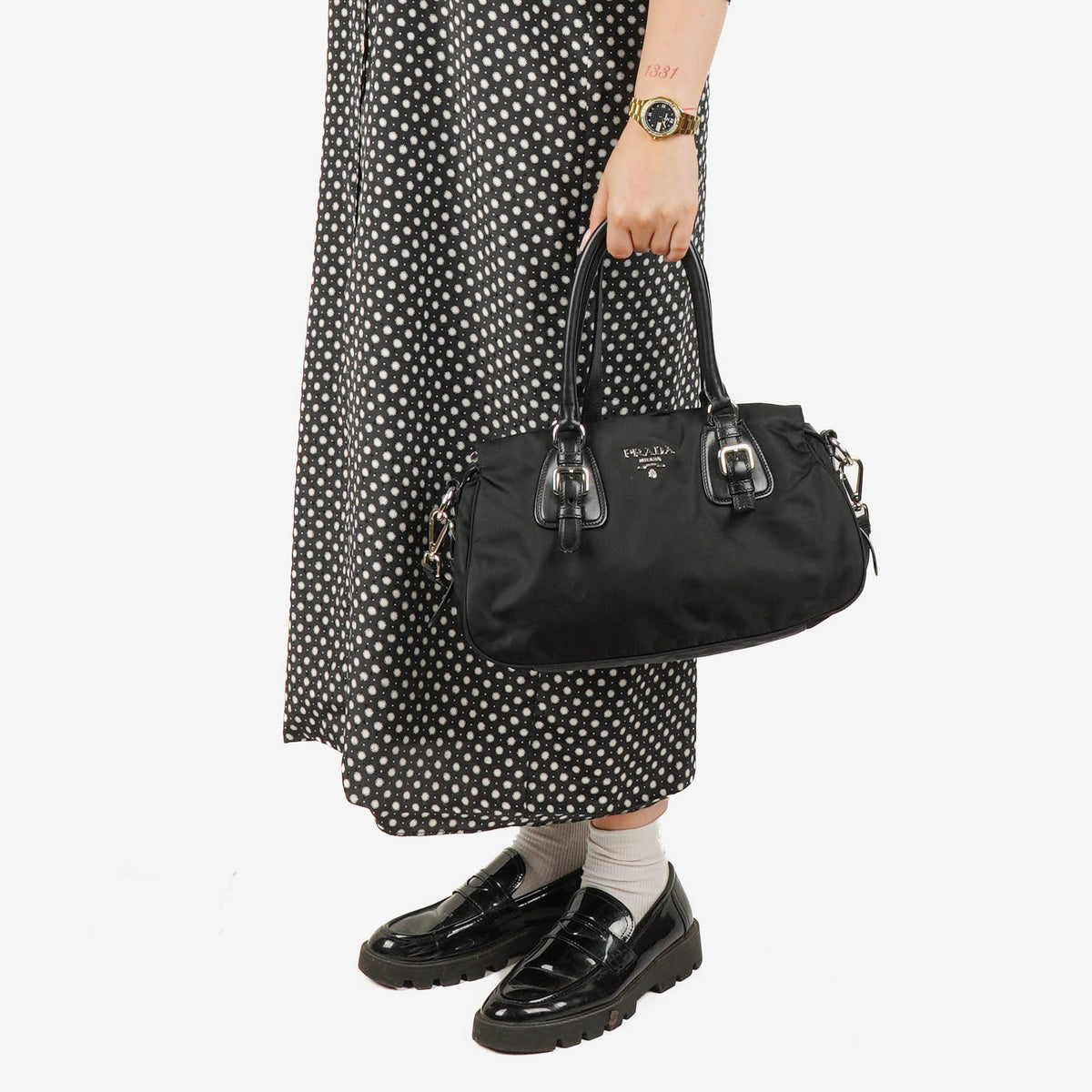 Prada Balck Nylon Satchel Shoulder Bag 