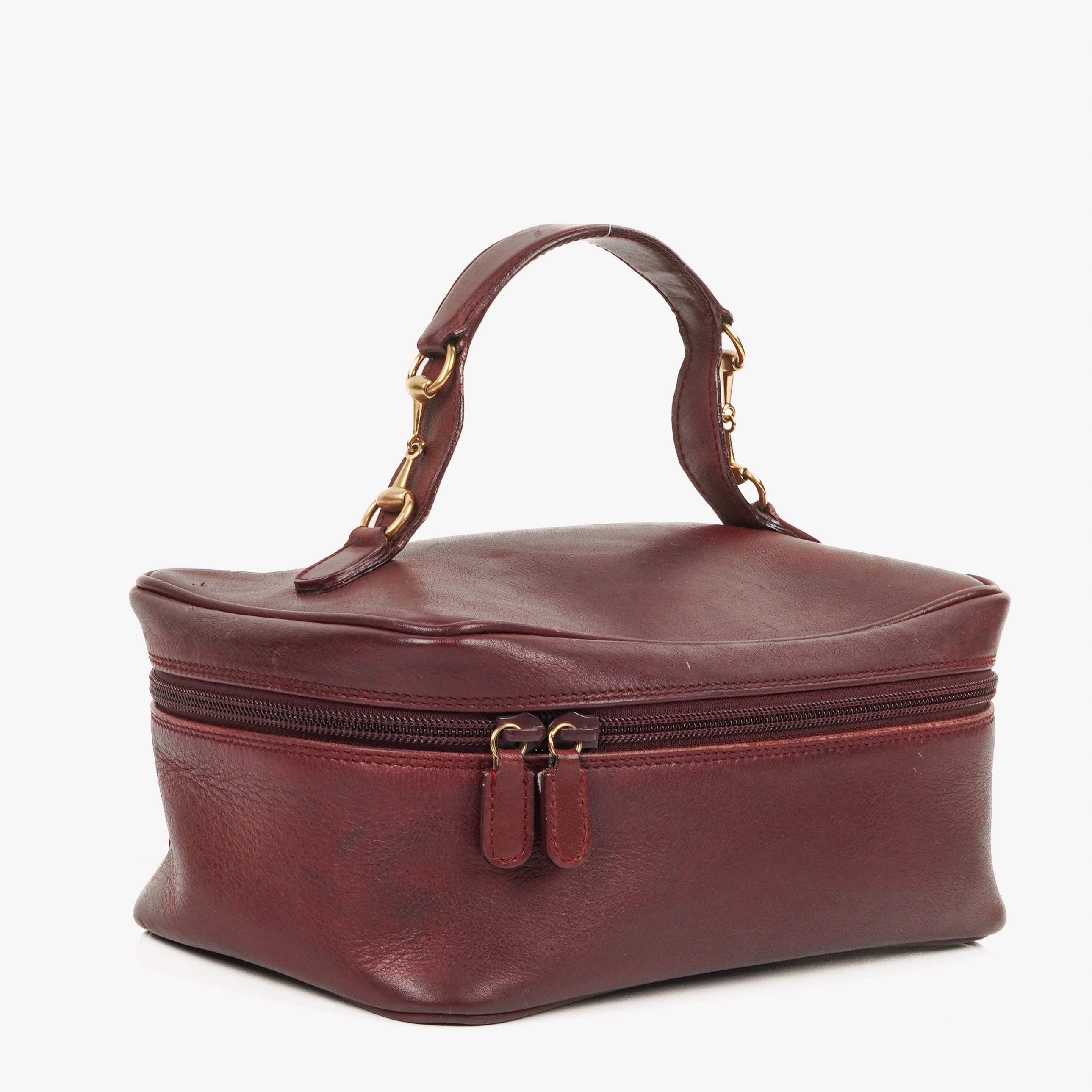 Gucci Burgundy Leather Horsebit Vanity Bag