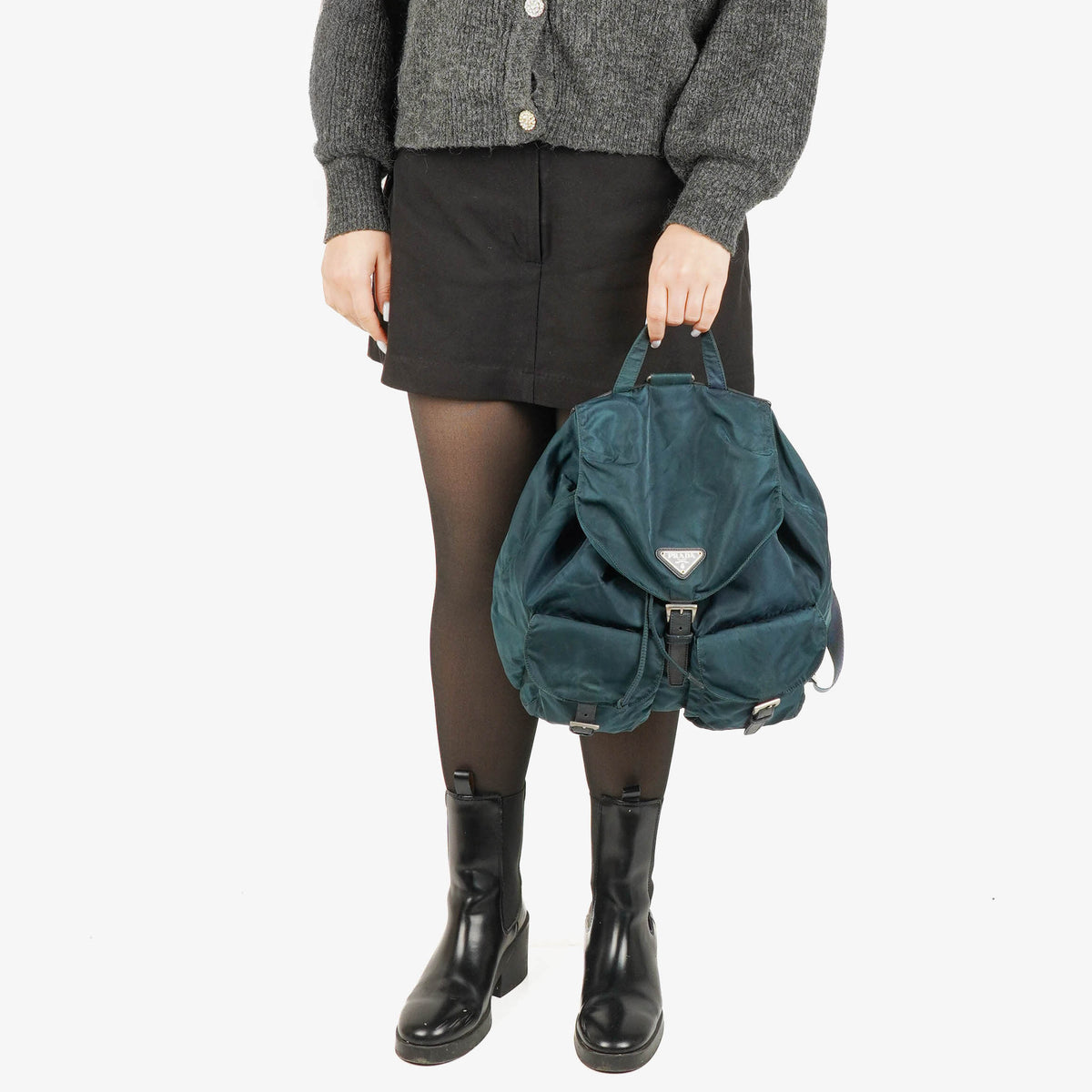 Prada Navy Tessuto Nylon Medium Twin Pockets Drawstring Backpack