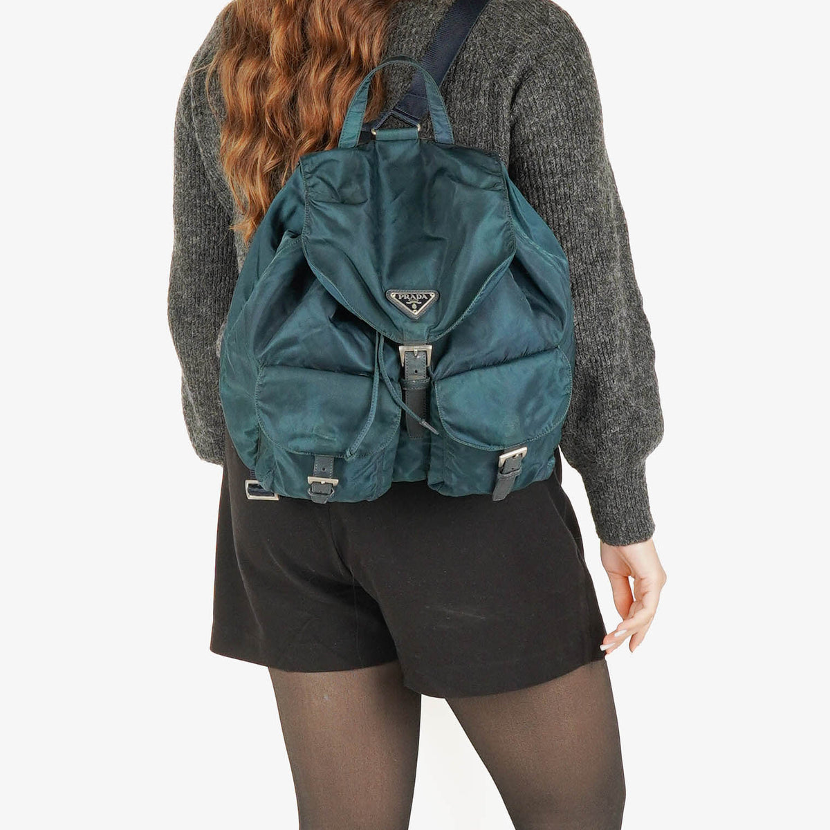 Prada Navy Tessuto Nylon Medium Twin Pockets Drawstring Backpack