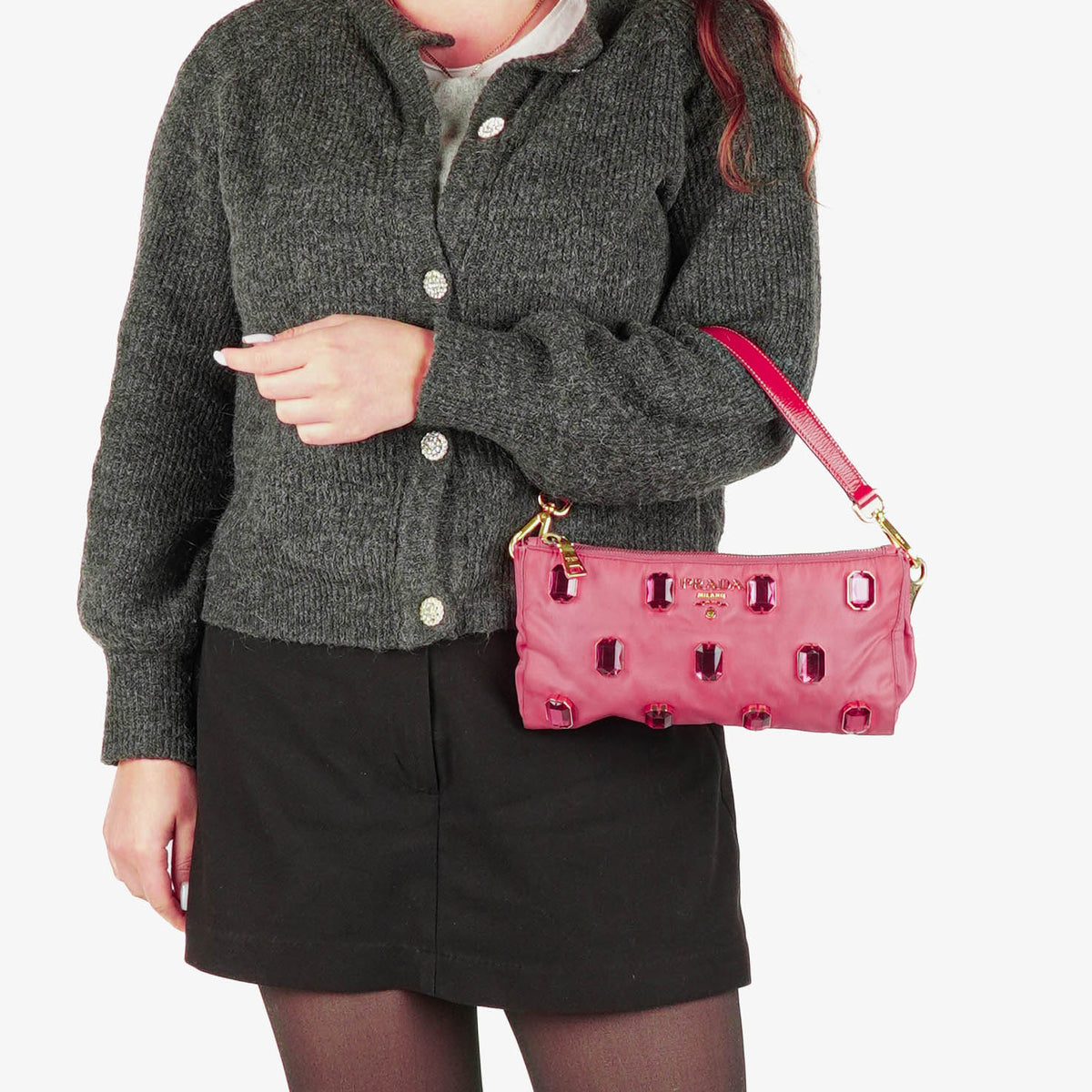 Prada Pink Nylon Tessuto Pietre Shoulder Bag