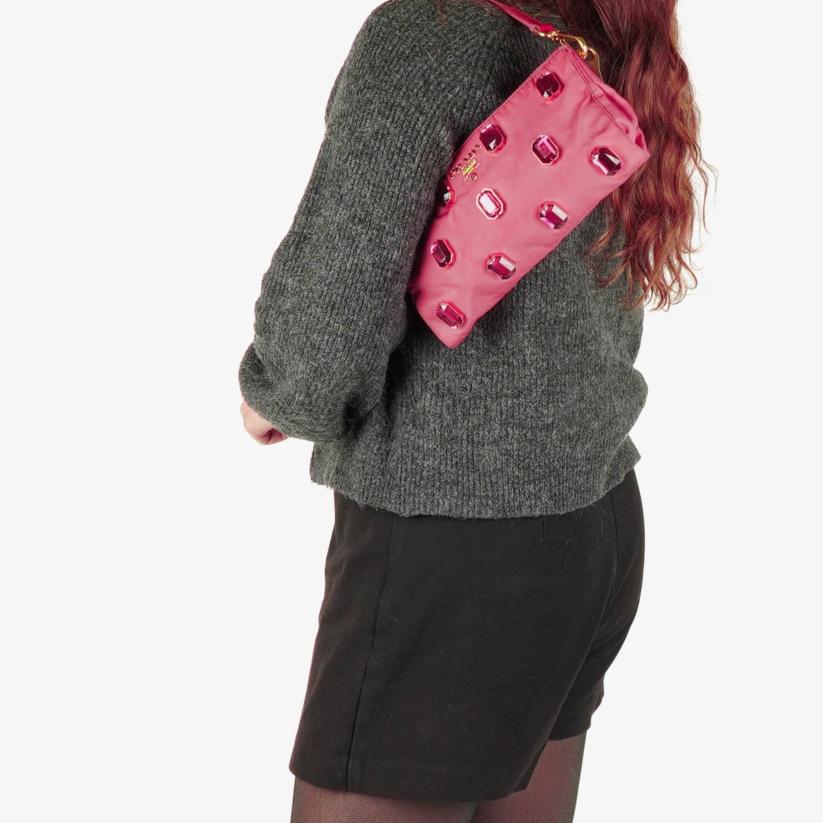 Prada Pink Nylon Tessuto Pietre Shoulder Bag