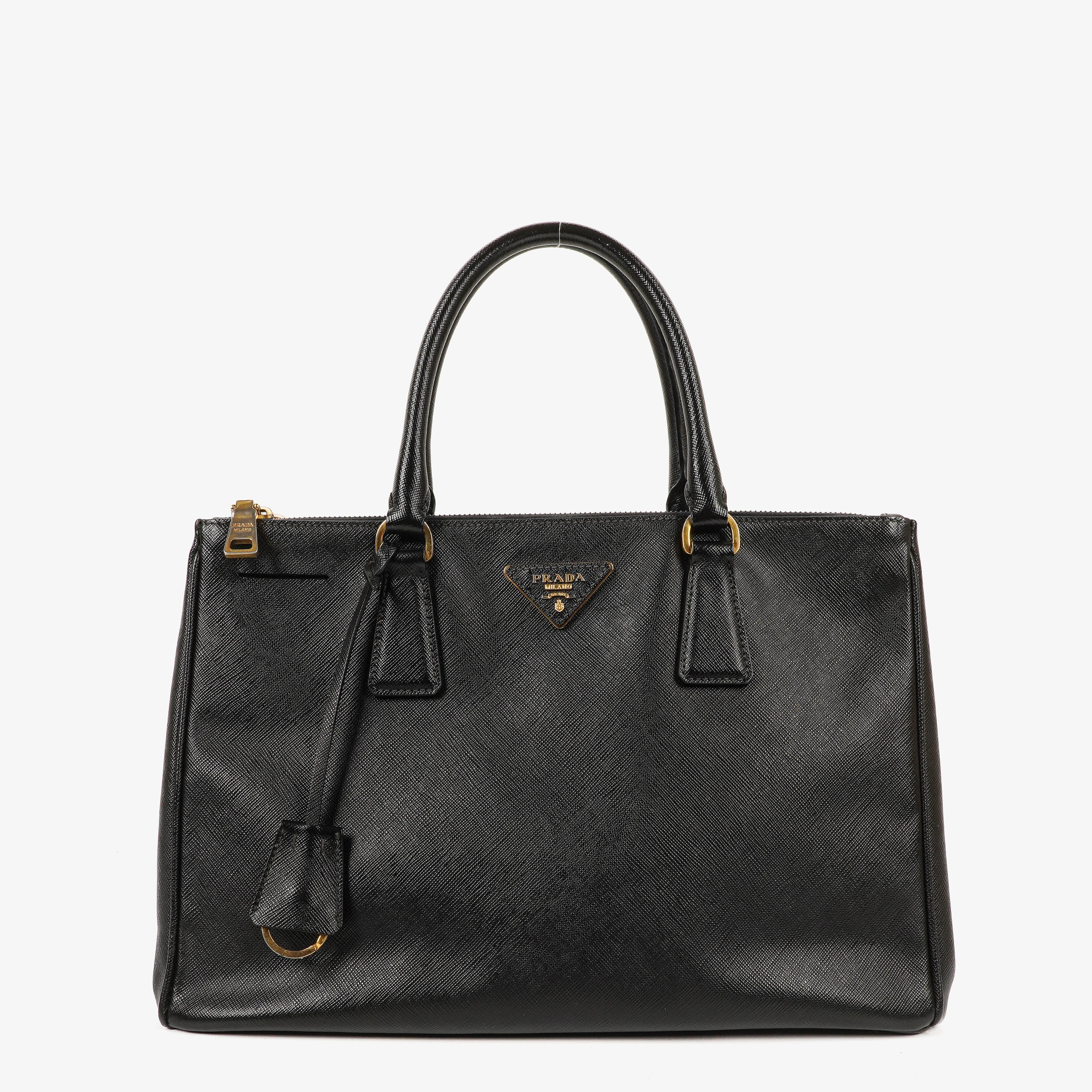 Prada Galleria Black Saffiano Lux Double Zip Tote Bag