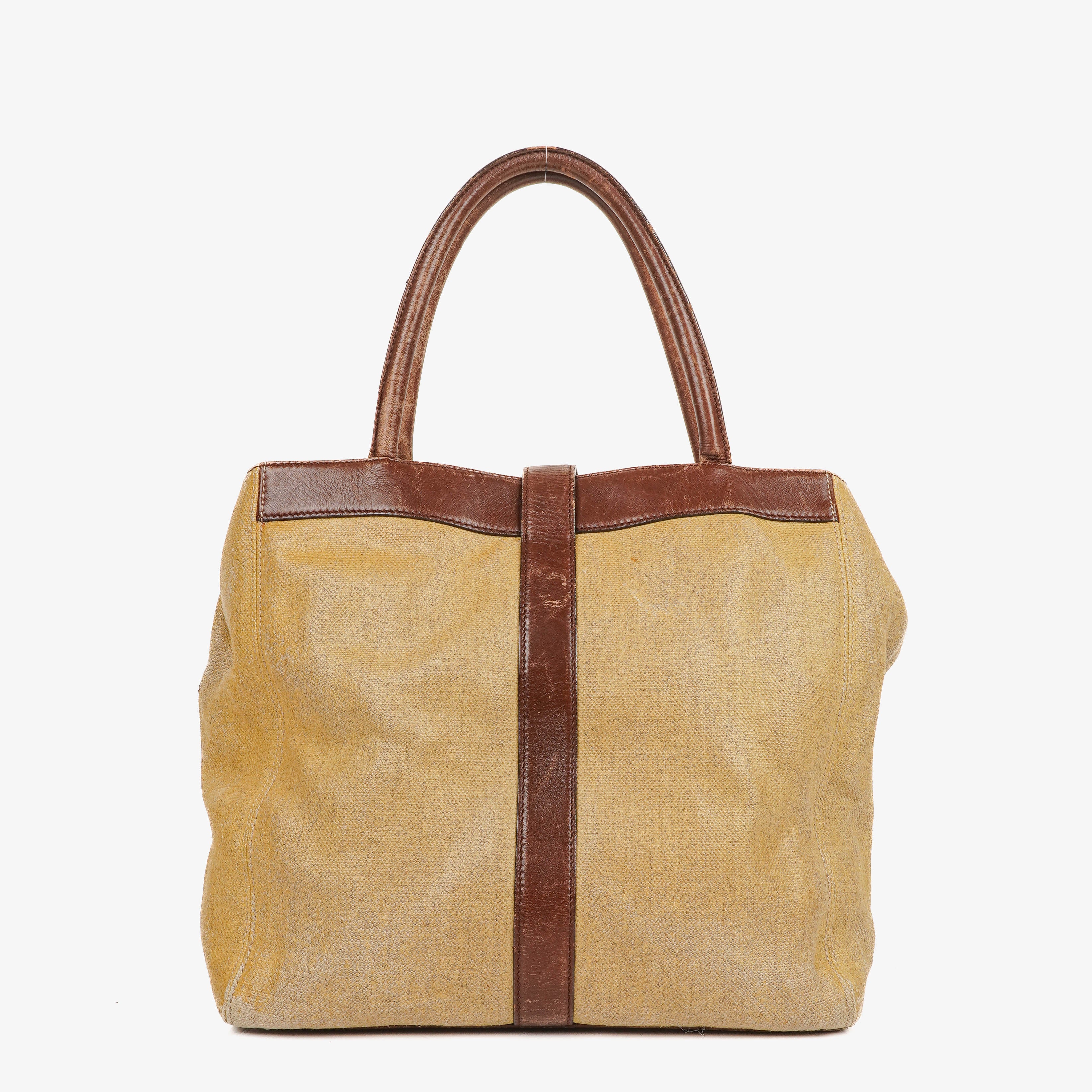 Chanel CC Beige Linen And Brown Leather Tote Bag