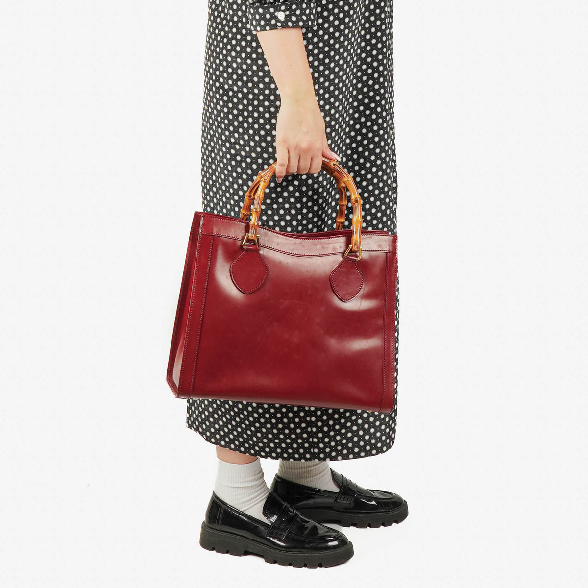 Gucci Vintage Dark Red Patent Leather Diana Bamboo Tote