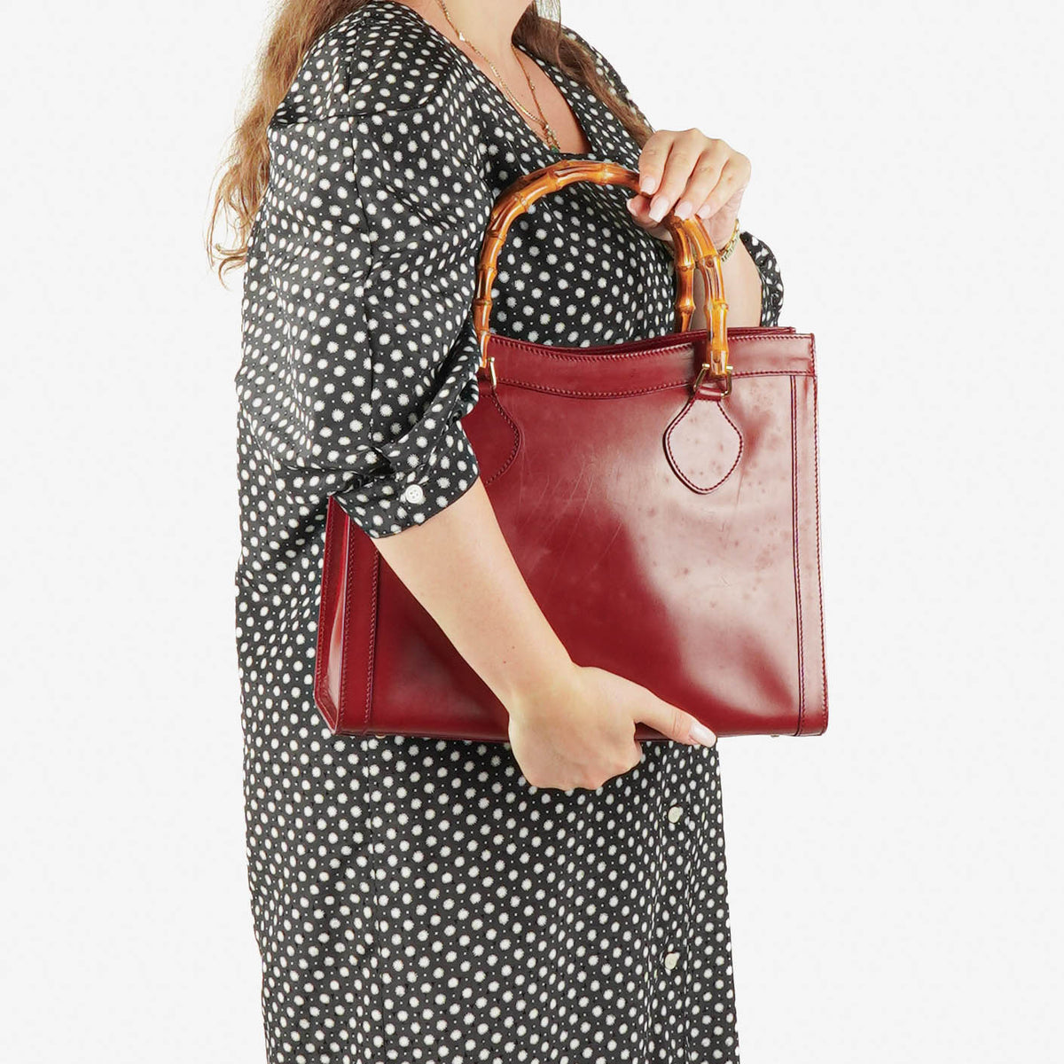 Gucci Vintage Dark Red Patent Leather Diana Bamboo Tote