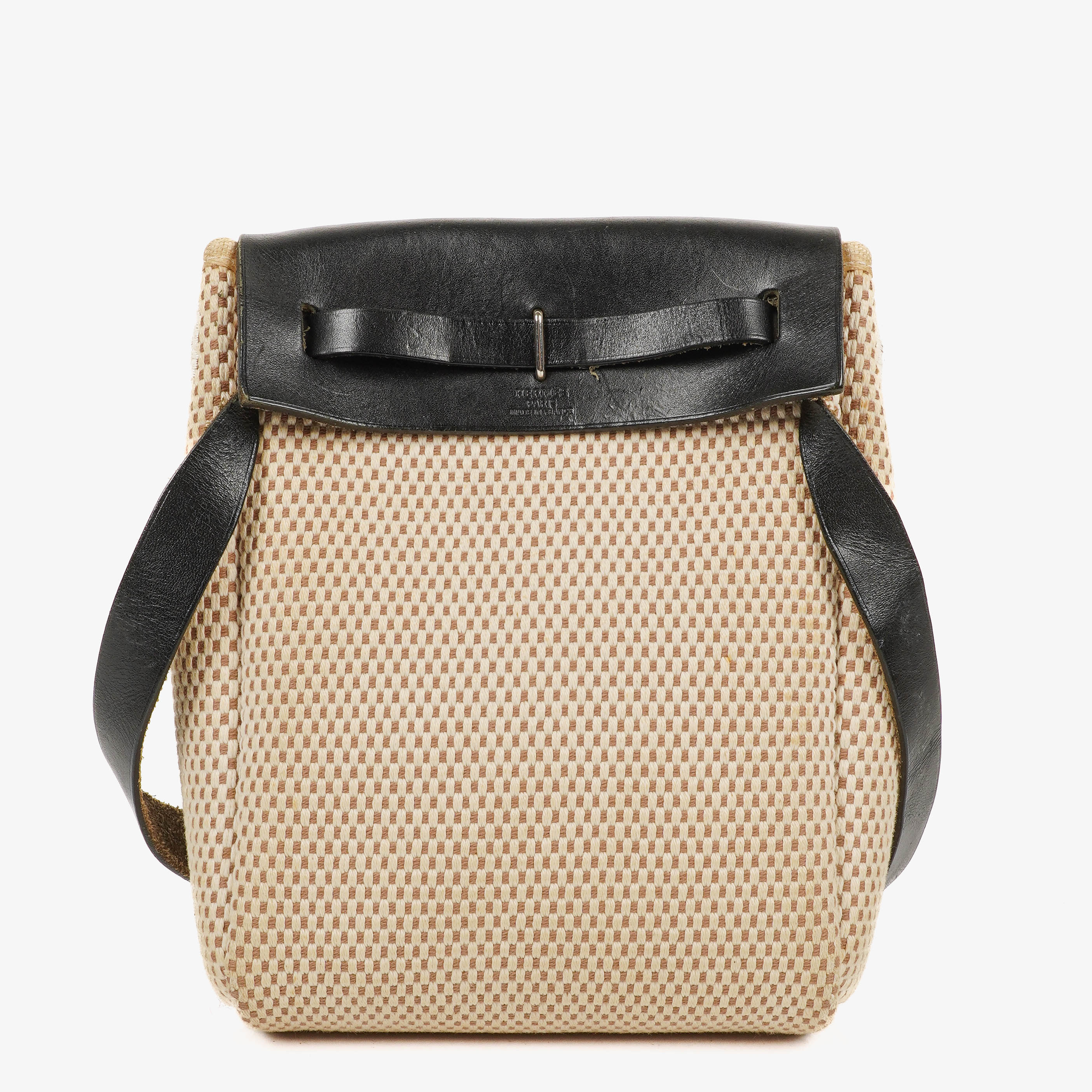 Hermes Herbag TPM Natural Noir Shoulder Bag With Palladium Hardware