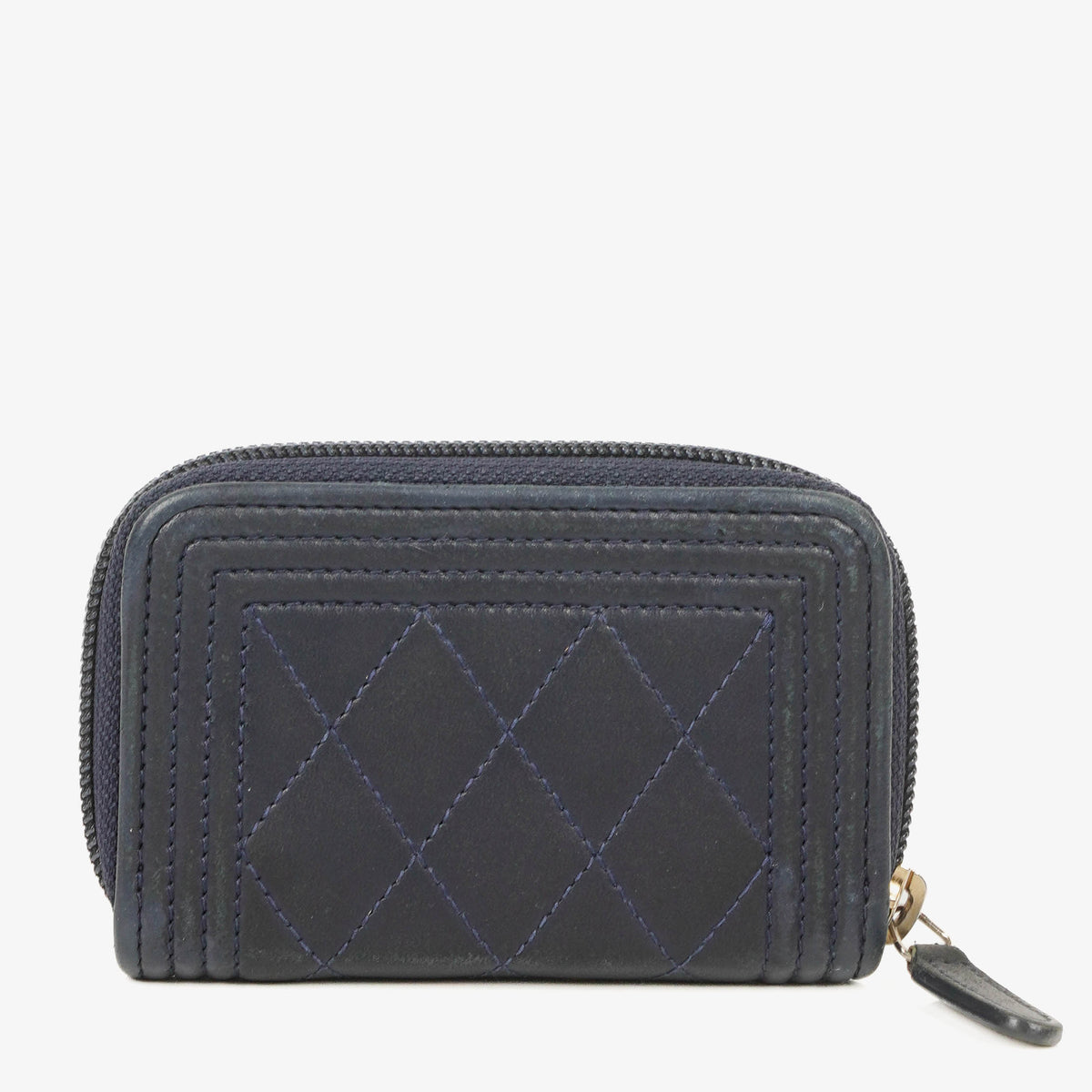 Chanel Quilted Navy Leather Boy Zip Coin Purse