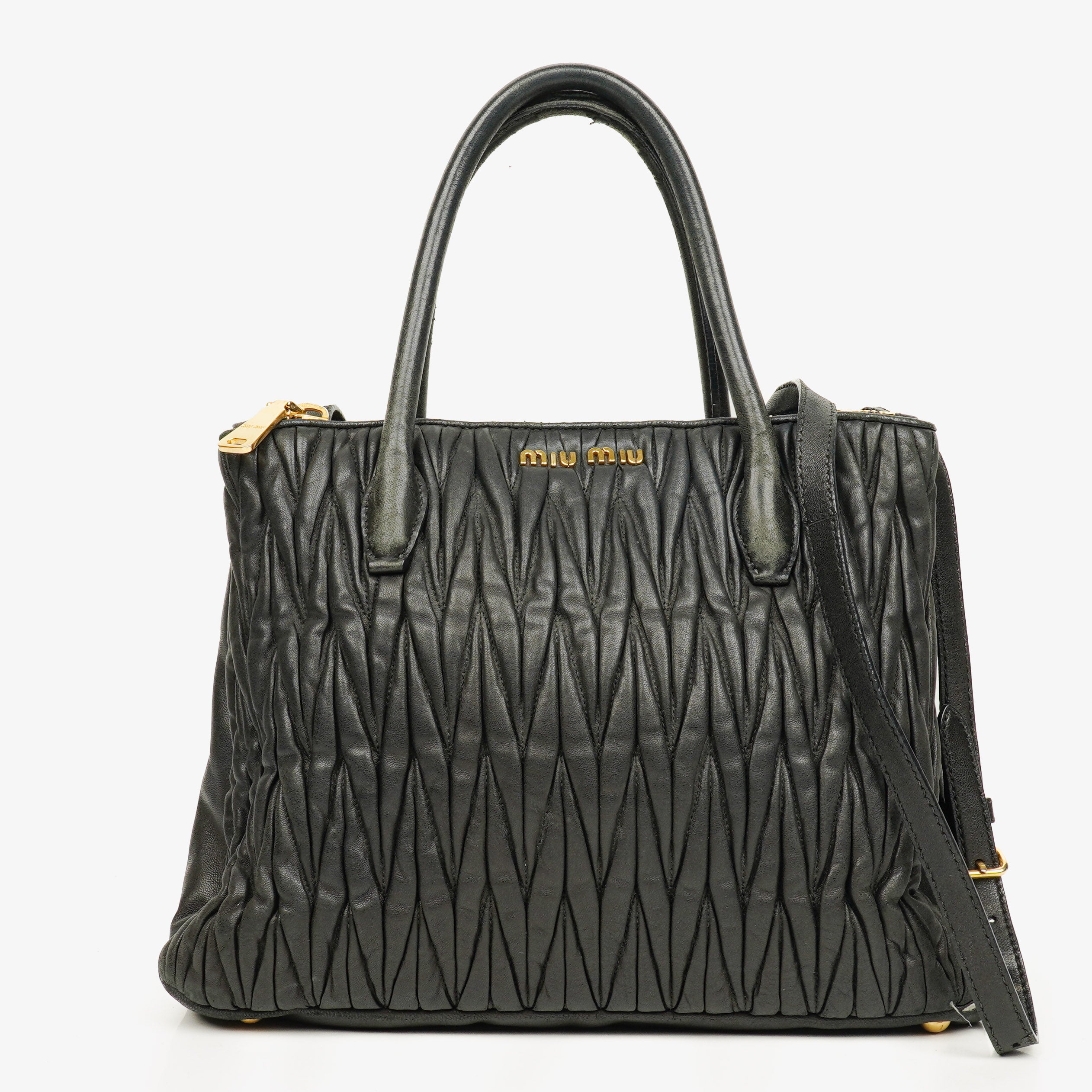 Miu Miu Matelasse Black Leather Tote Bag