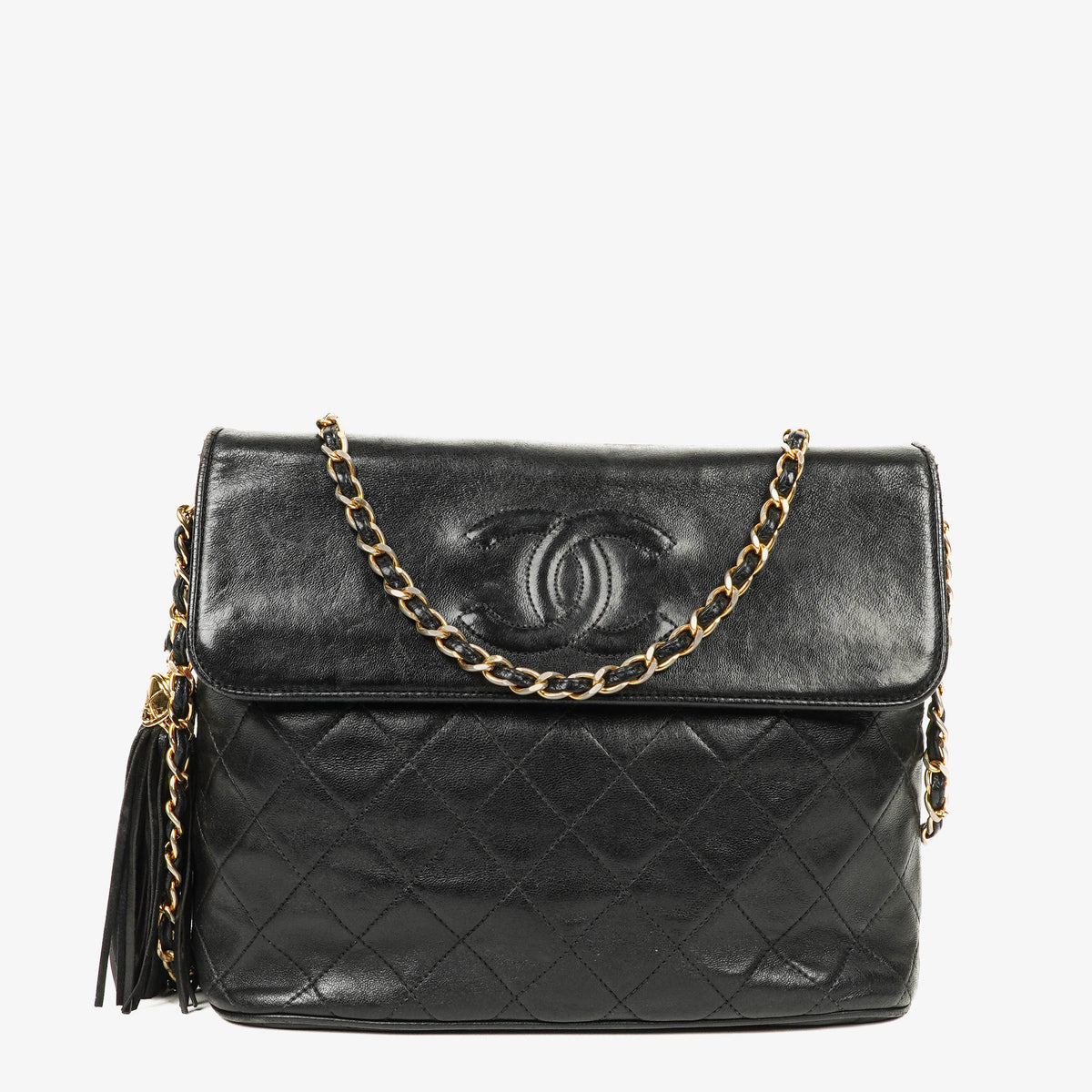 Chanel CC Tassel Quilted Black Leather Shoulder Bag