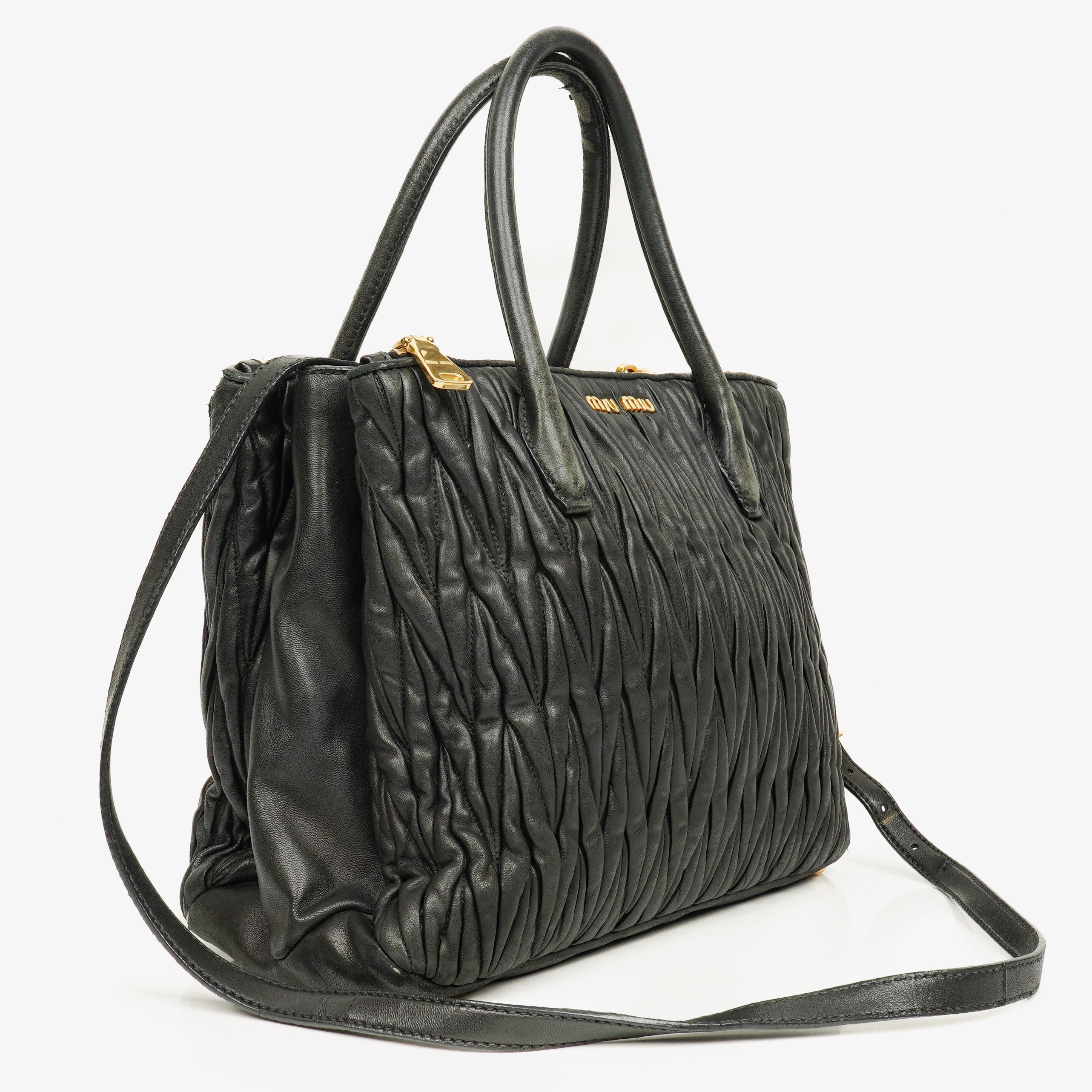 Miu Miu Matelasse Black Leather Tote Bag