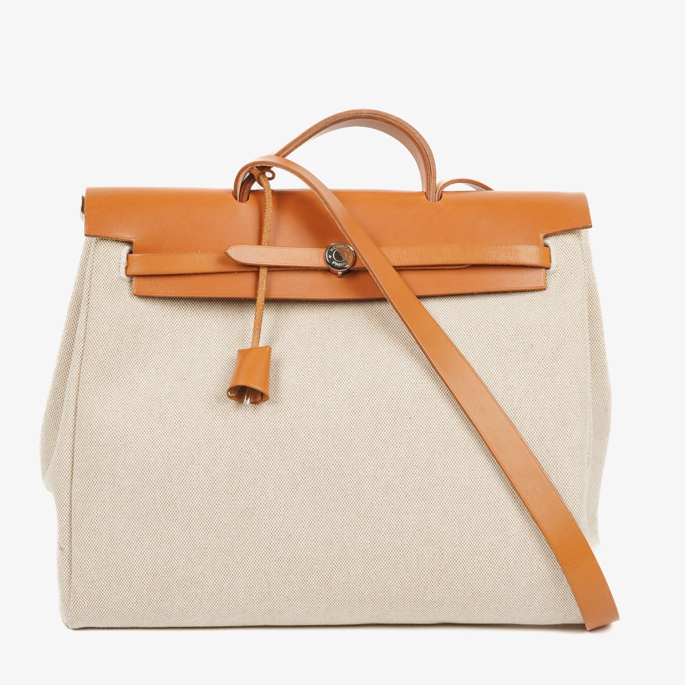 Hermes Herbag MM Vache Hunter Criss Viking Ecru Beige Naturel 2 Way Shoulder Bag
