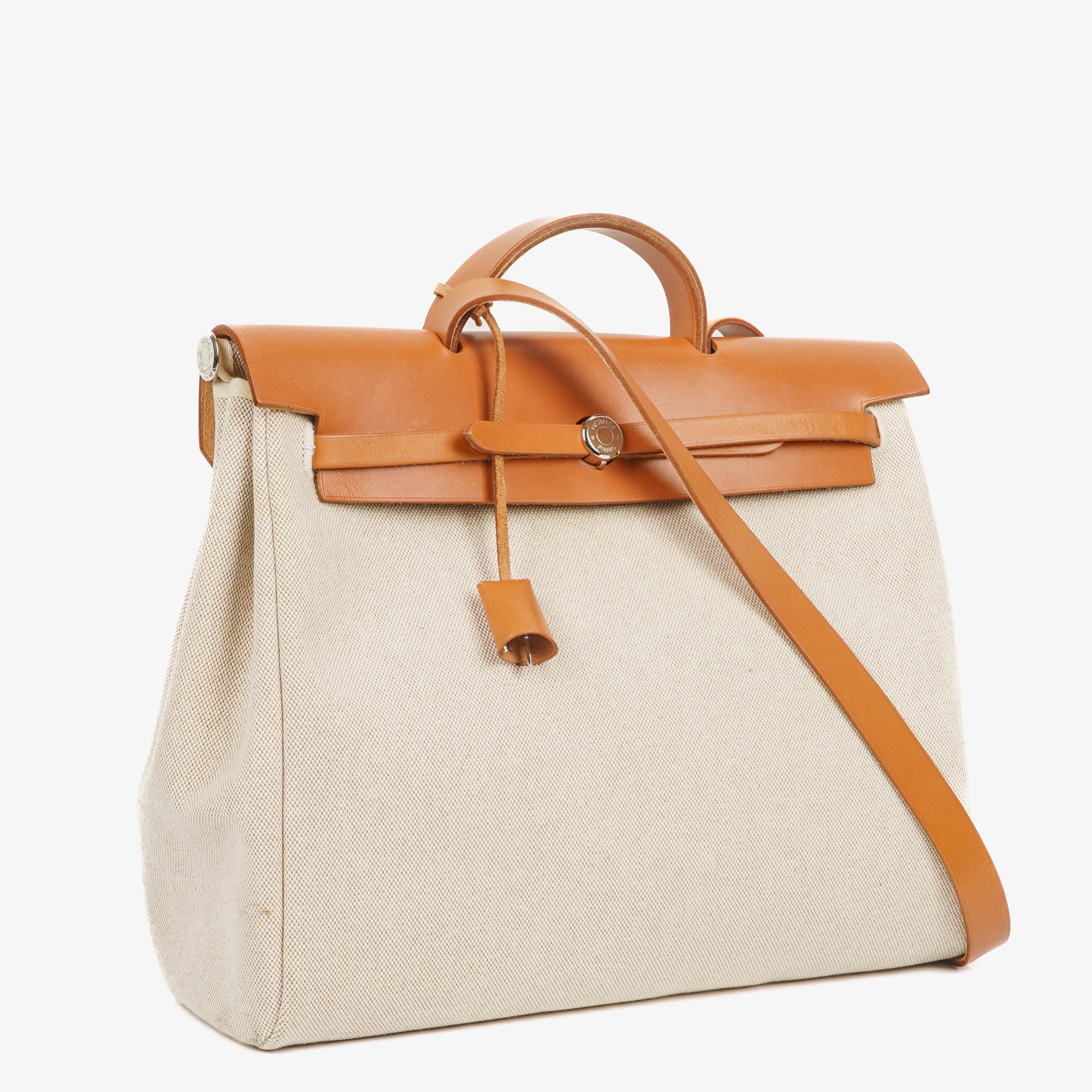 Hermes Herbag MM Vache Hunter Criss Viking Ecru Beige Naturel 2 Way Shoulder Bag