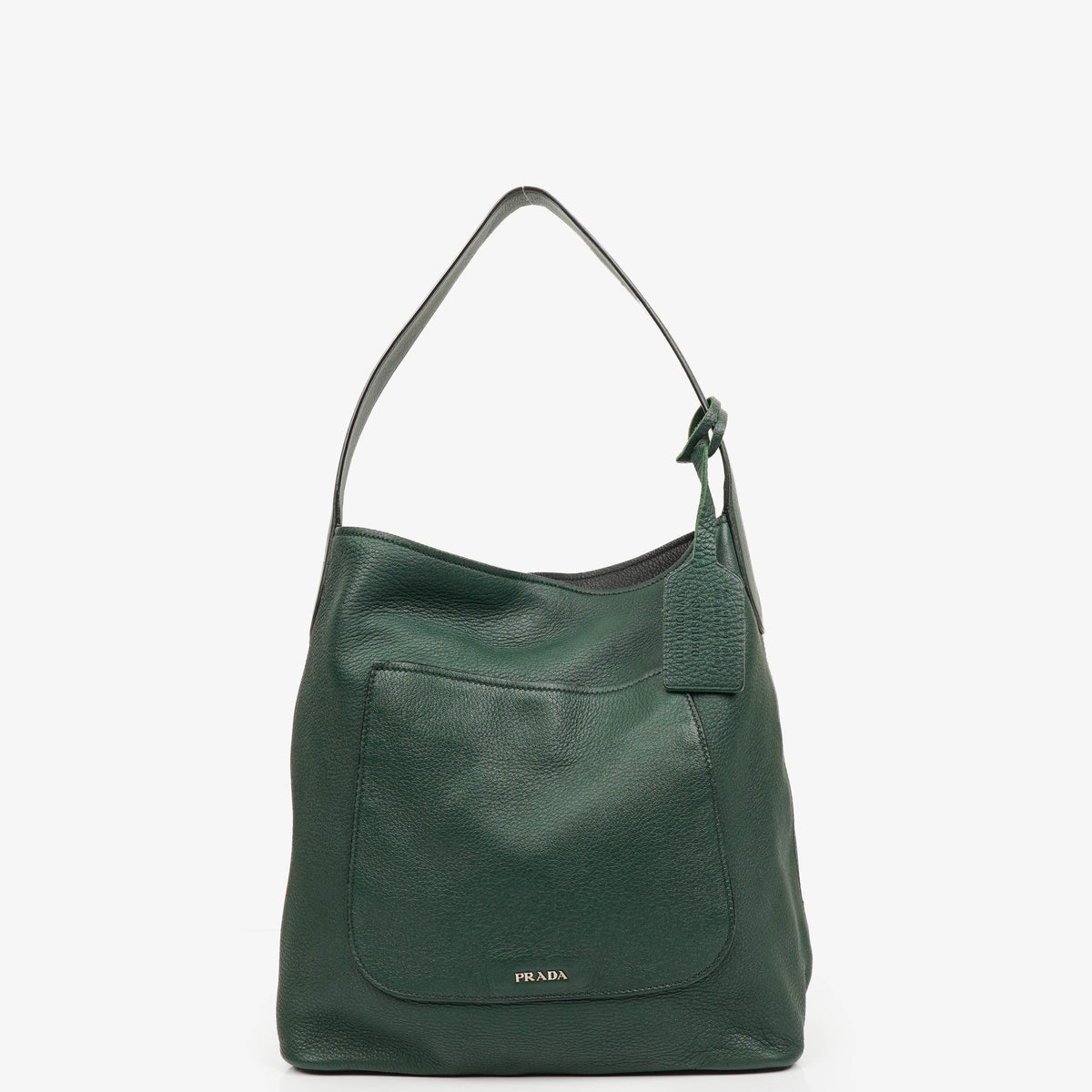 Prada Dark Green Leather Hobo Bag