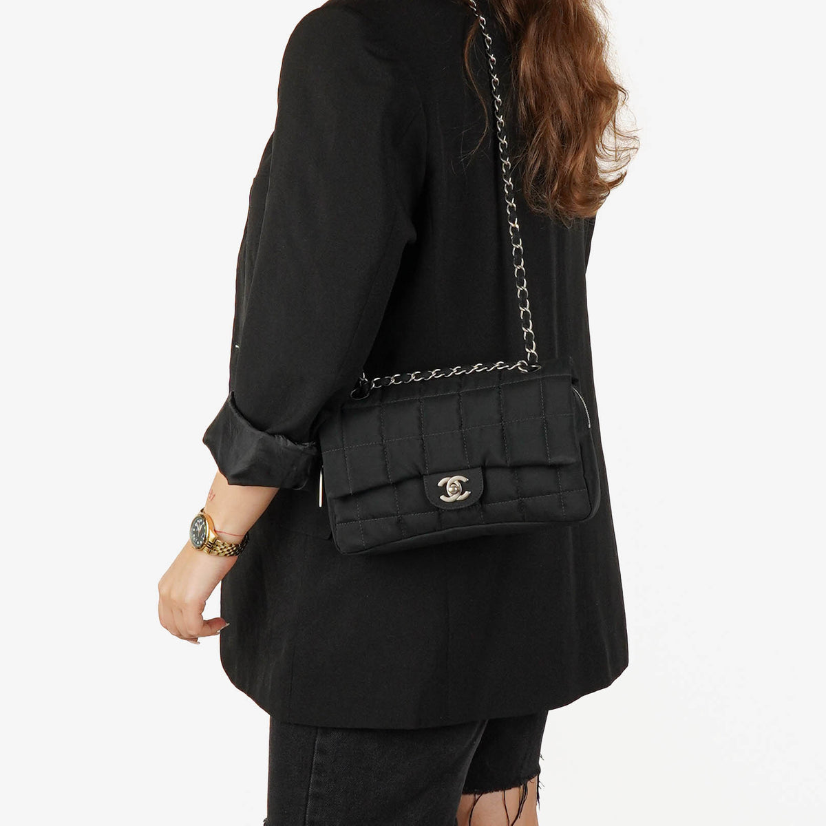 Chanel Black Sport Line Chocolate Bar Single Flap Bag