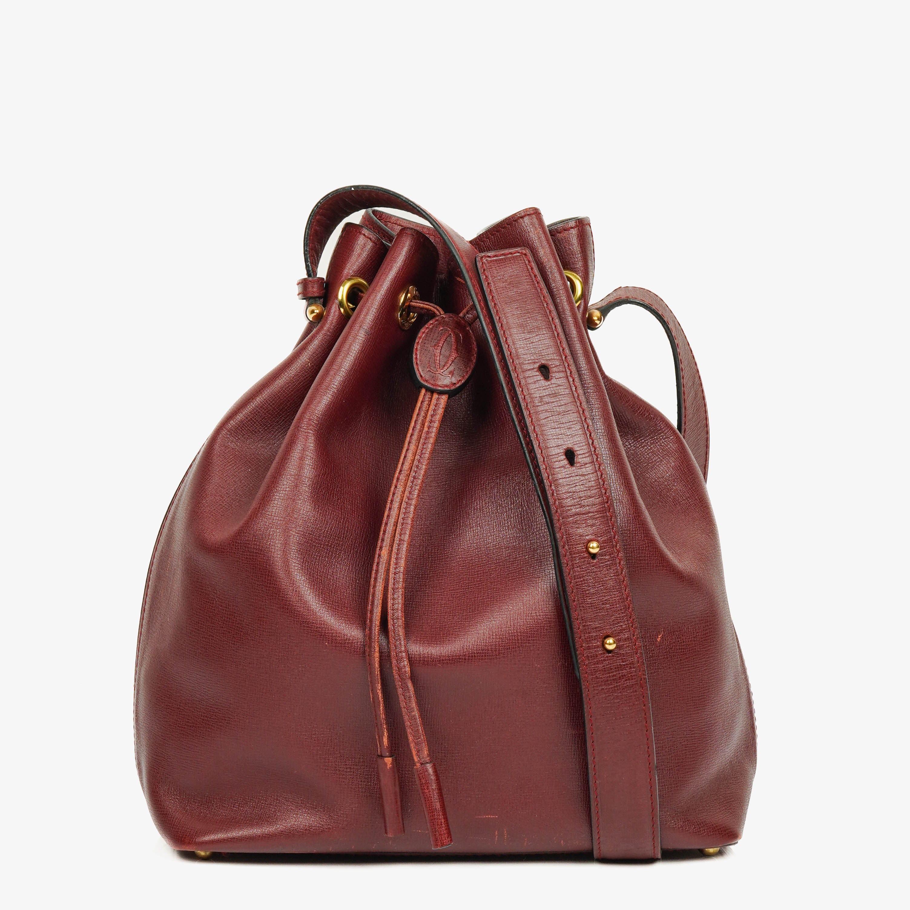 Cartier Bucket Kordelzug Burgunderrote Ledertasche