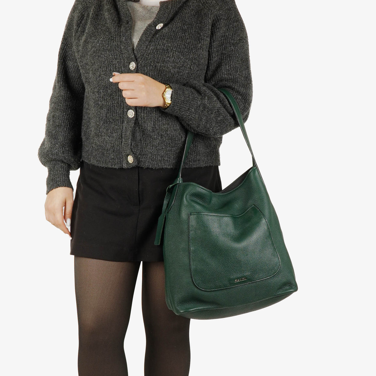 Prada Dark Green Leather Hobo Bag