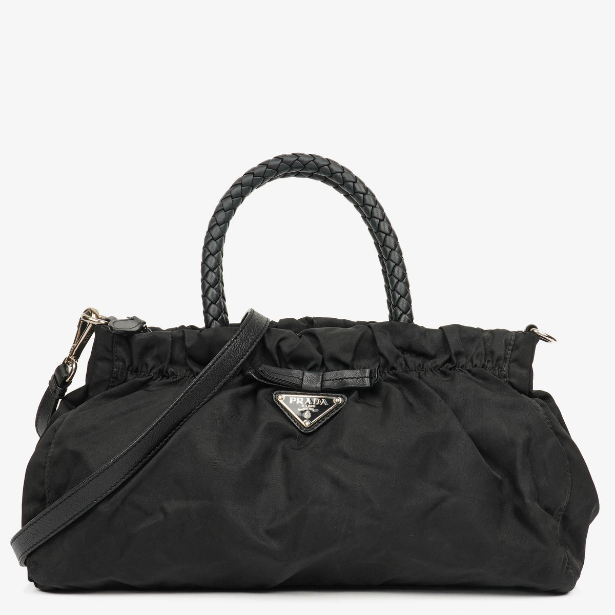 Prada Balck Nylon Satchel Tessuto Bow Shoulder Bag