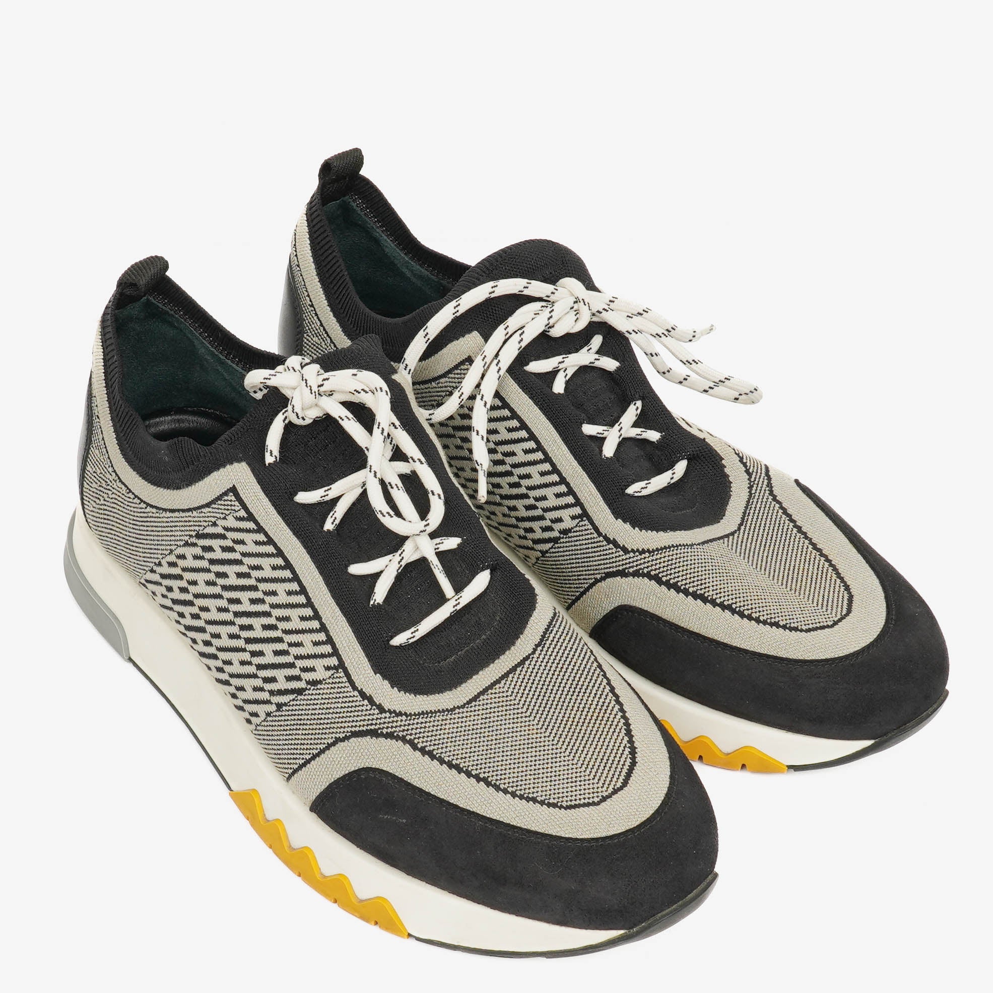 Hermes Men's Addict Knit Fabric with Leather Sneakers