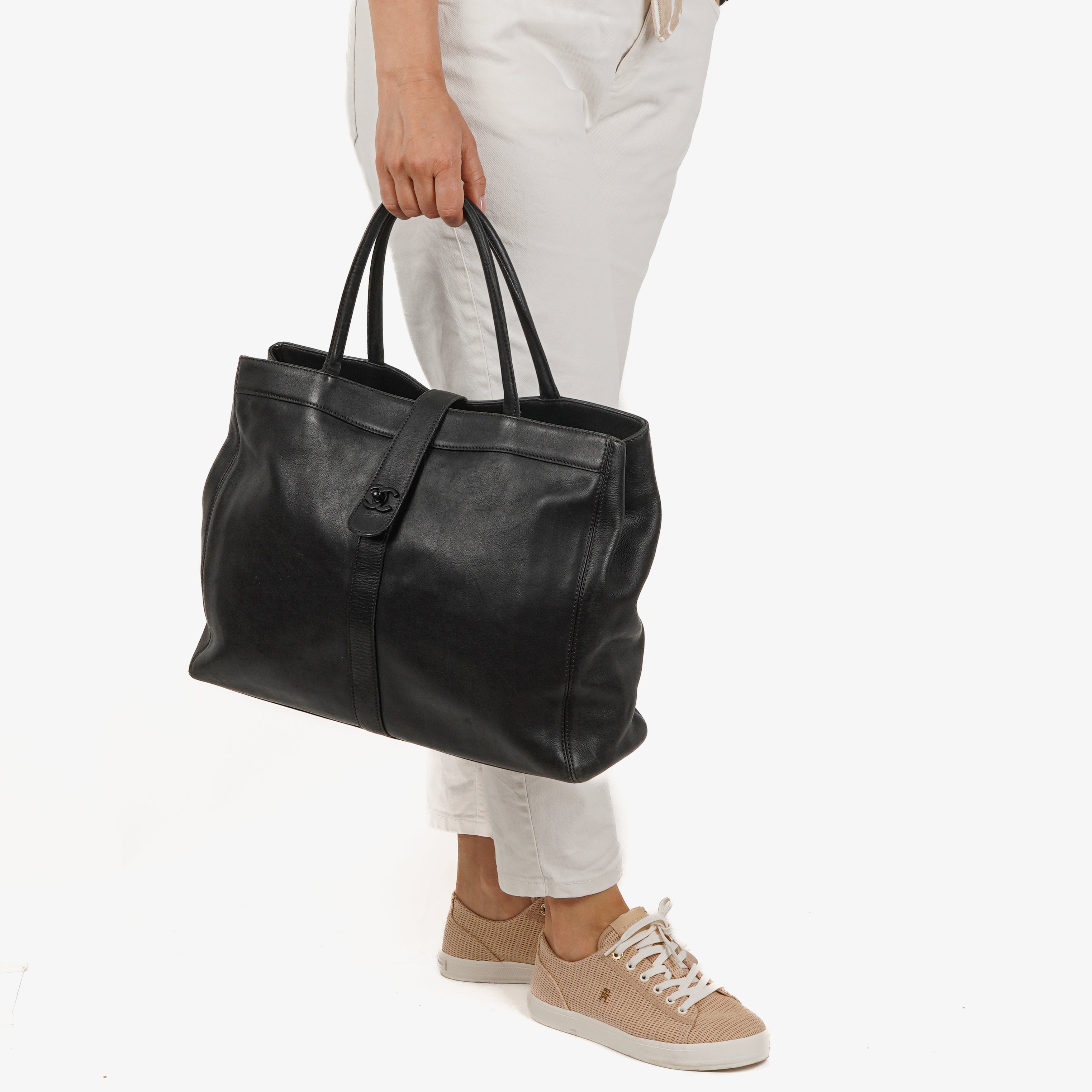 Chanel CC Black Leather Tote Bag