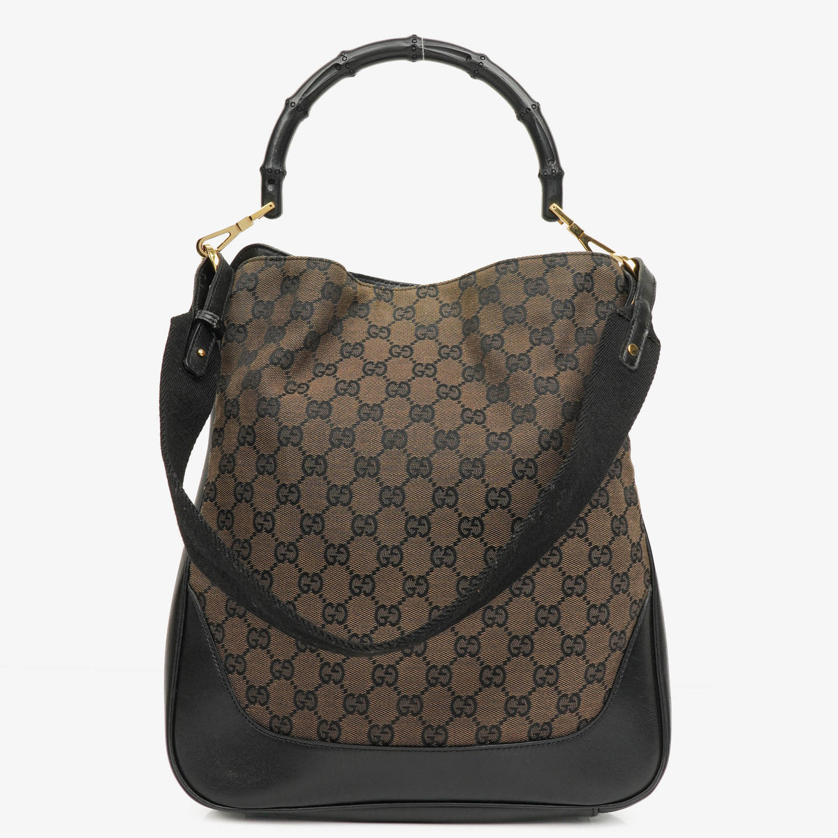 Gucci Bamboo Top Handle Brown Canvas And Leather Hobo Bag