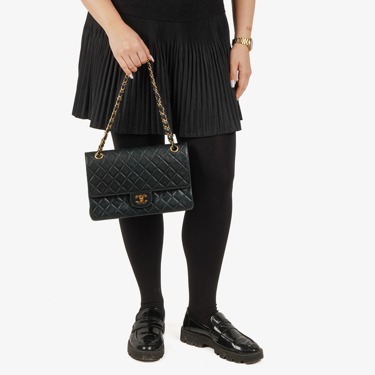 Chanel Vintage Classic Medium Double Flap Bag in Quilted Black Lambskin with 24-karat Gold-Plated Hardware
