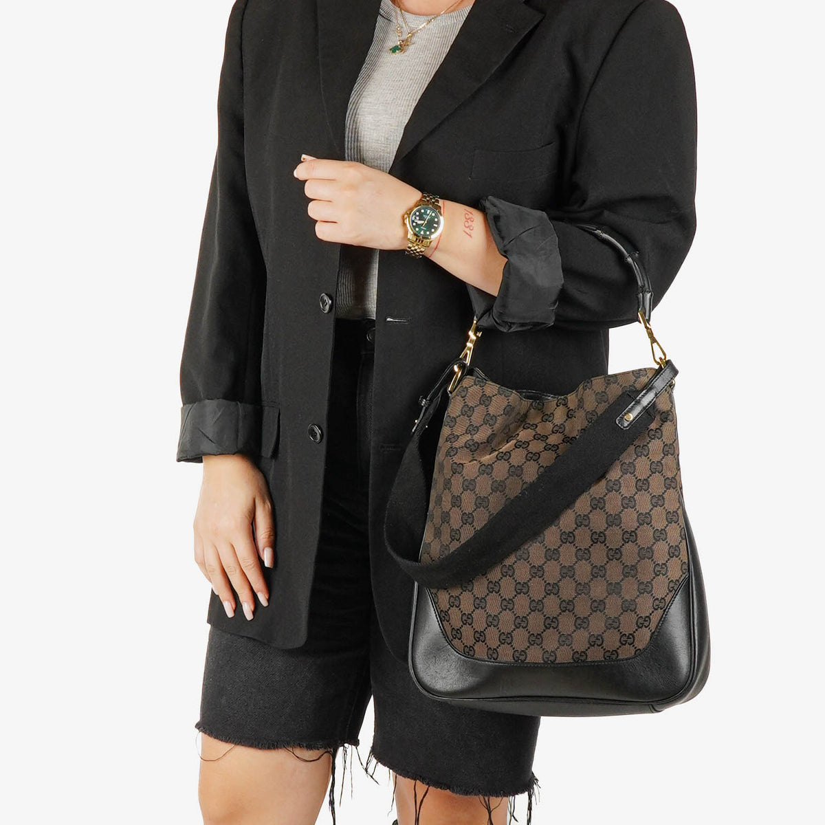 Gucci Bamboo Top Handle Brown Canvas And Leather Hobo Bag