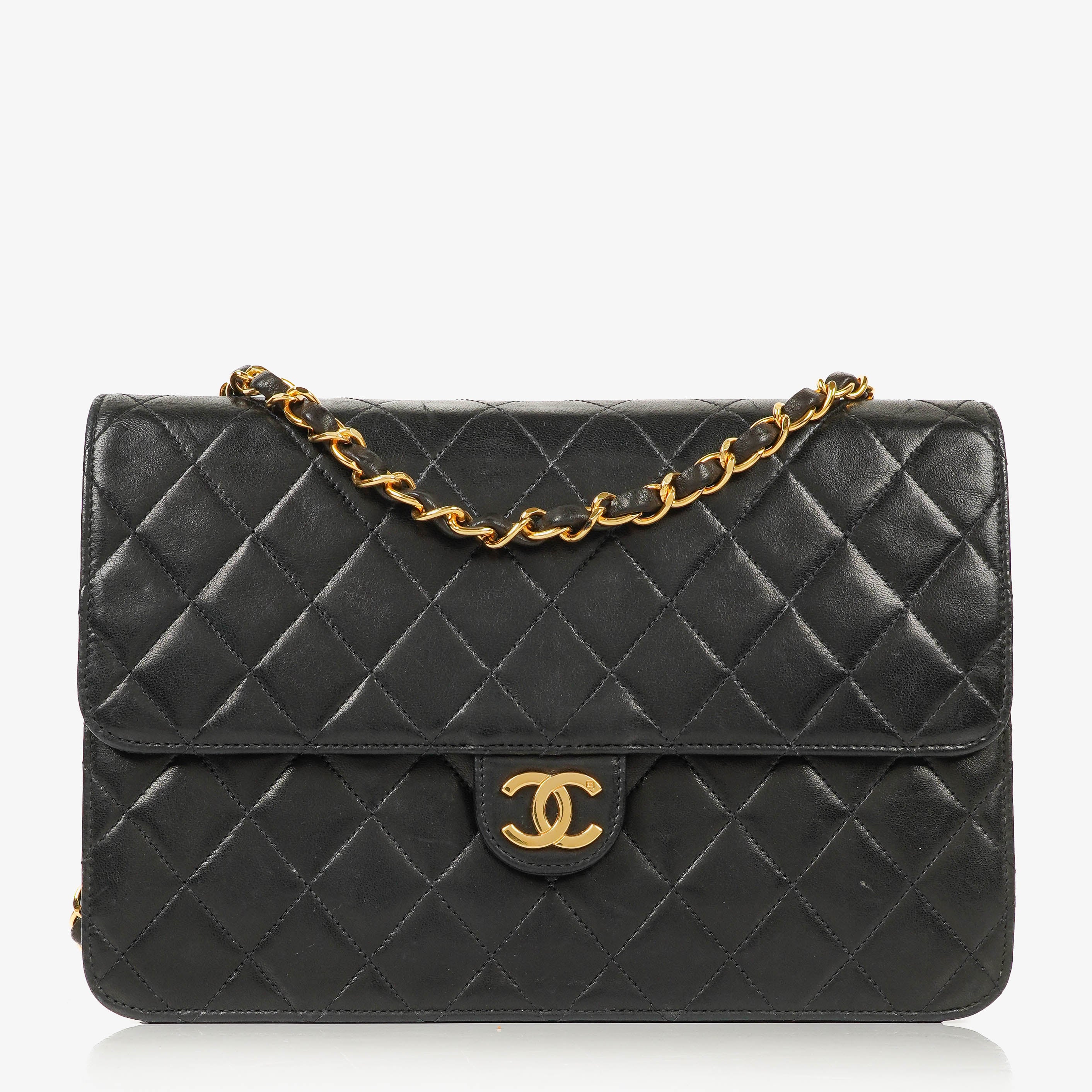 Chanel Medium Classic Single Flap Bag Black Quilted Lambskin With 24K Gold-Plated Hardware