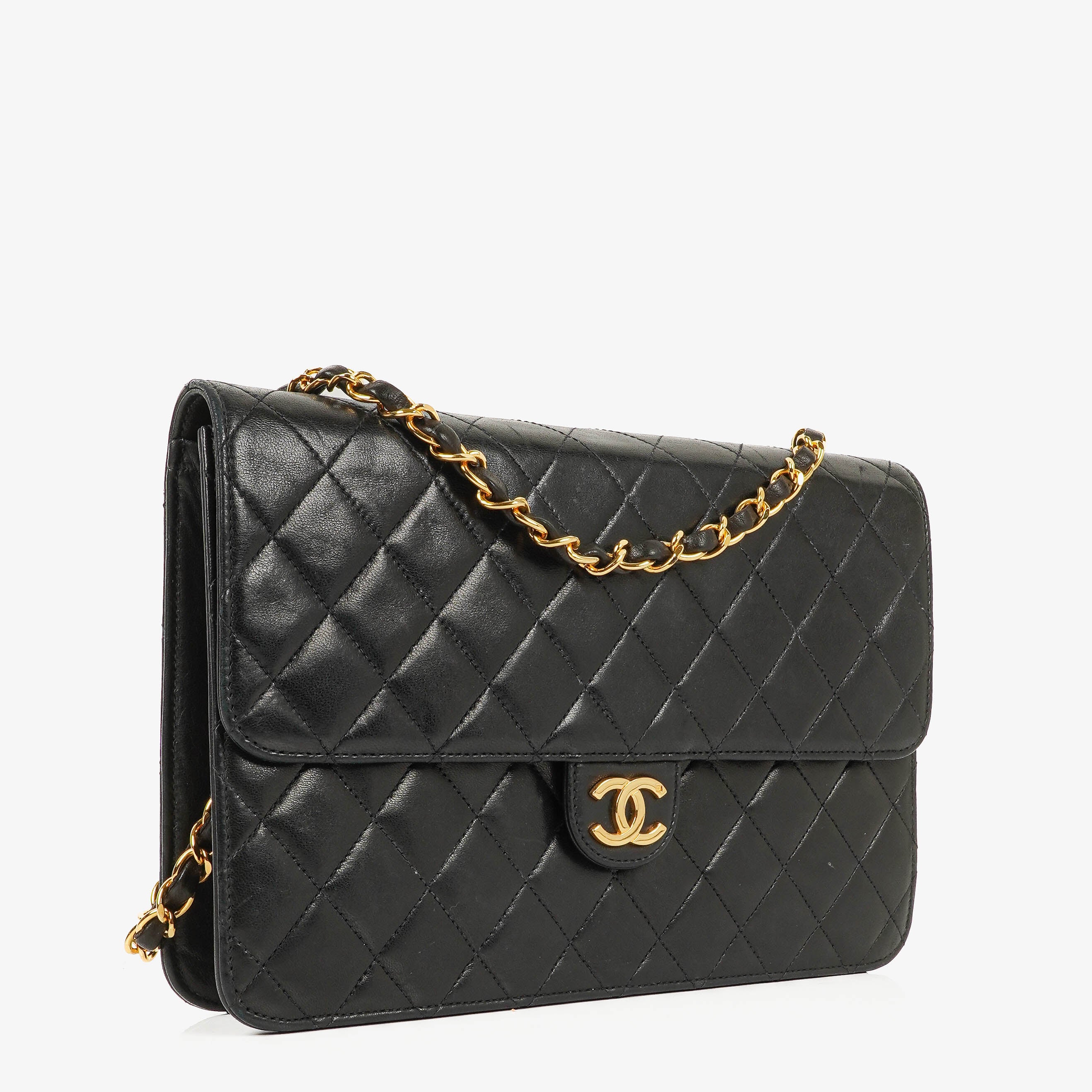 Chanel Medium Classic Single Flap Bag Black Quilted Lambskin With 24K Gold-Plated Hardware