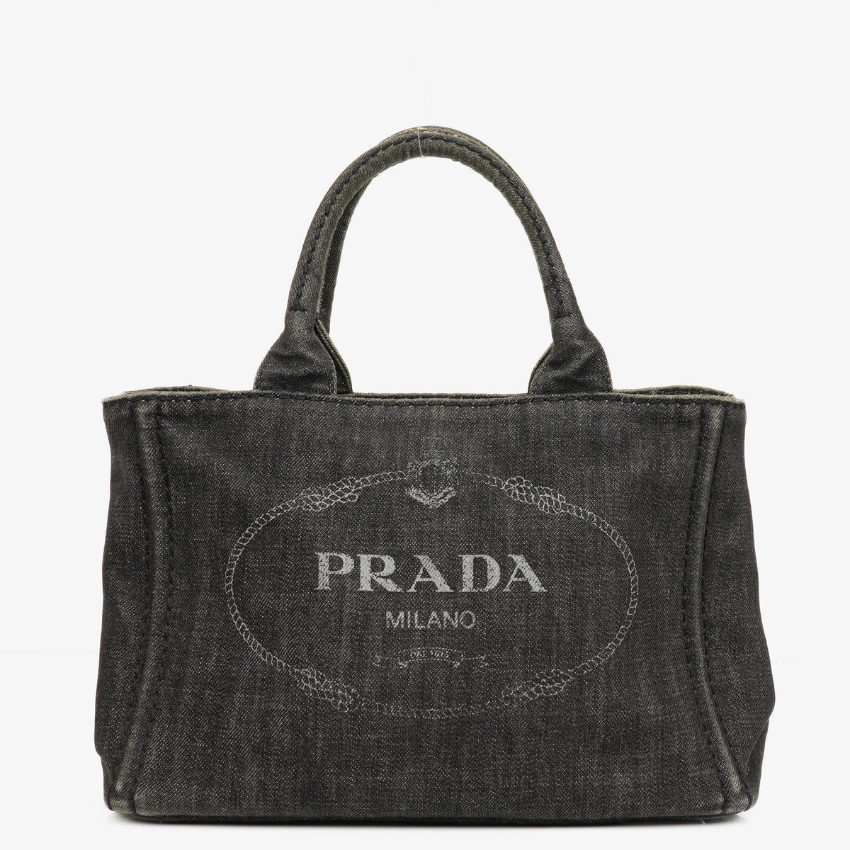 Prada Black Denim Logo Tote Bag
