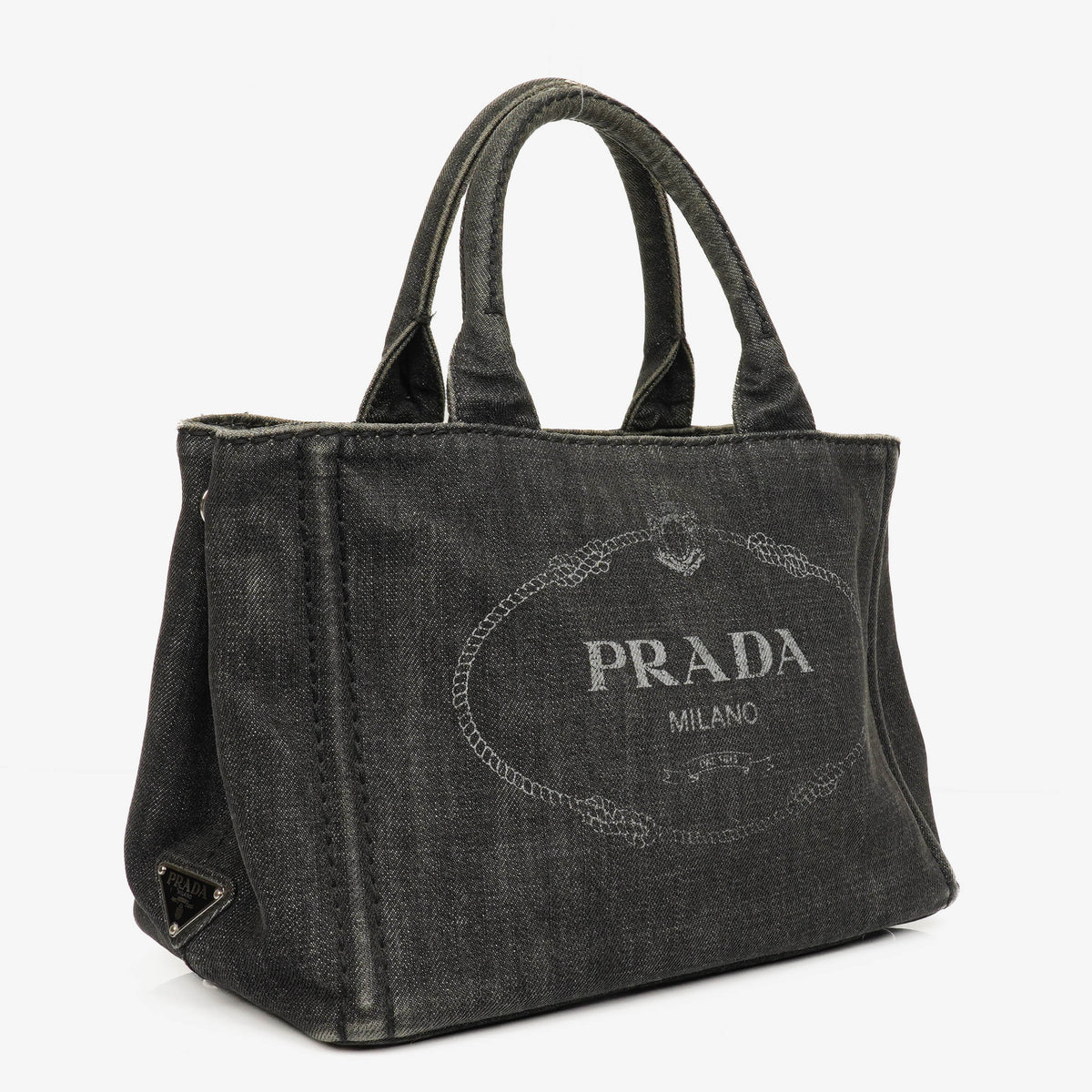Prada Black Denim Logo Tote Bag