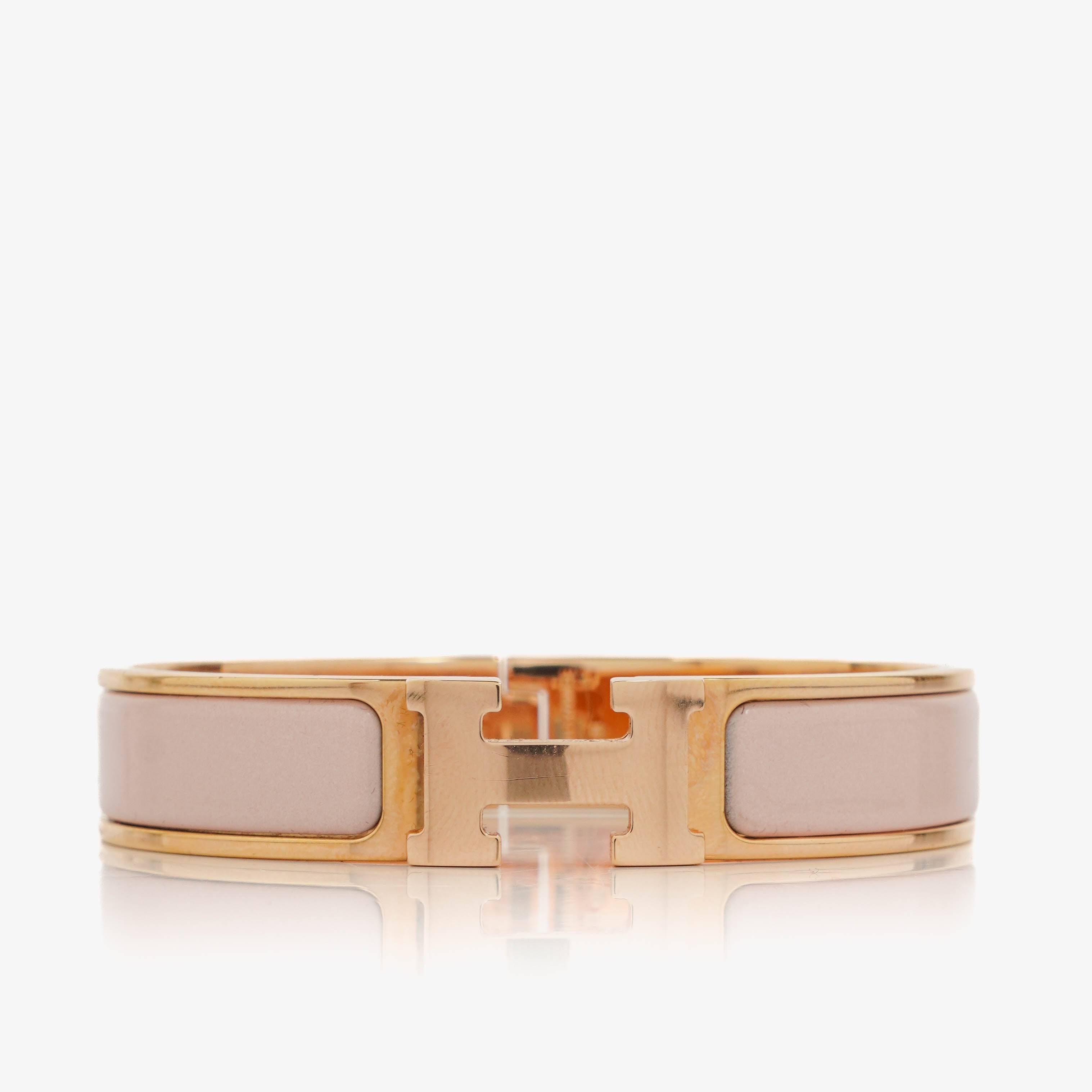 Hermes Pink Enamel Gold Rose Plated Clic Clac H Bracelet PM