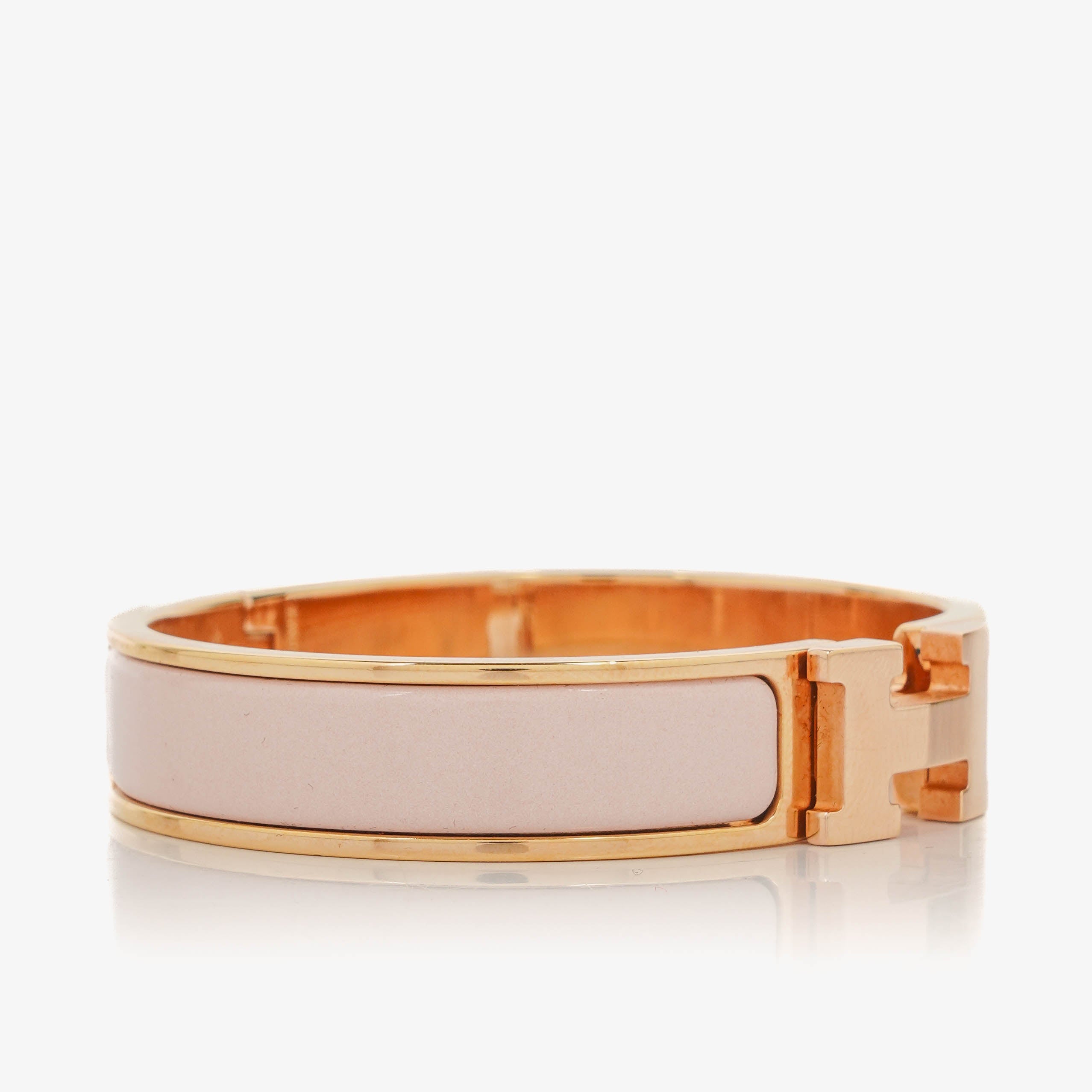 Hermes Pink Enamel Gold Rose Plated Clic Clac H Bracelet PM