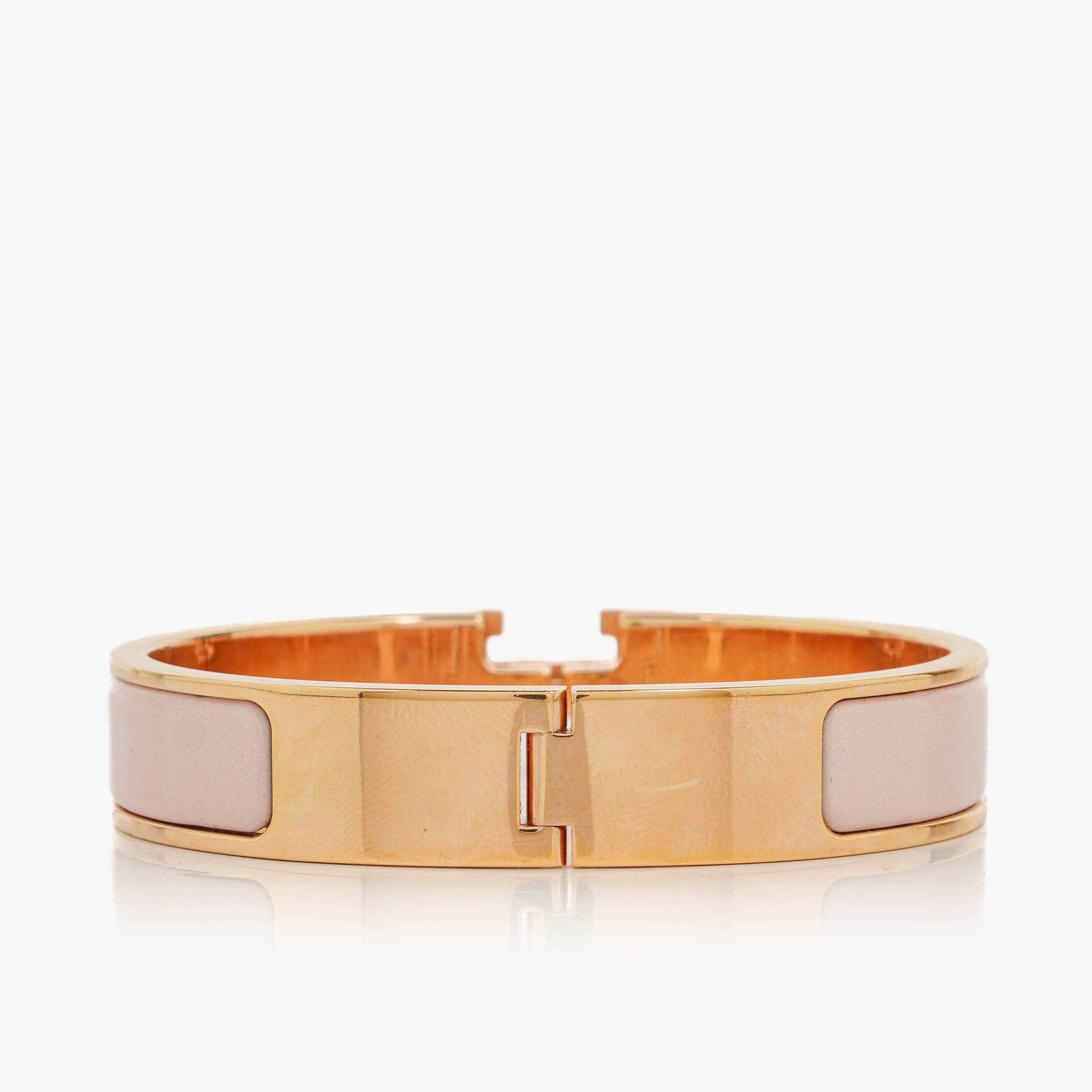 Hermes Pink Enamel Gold Rose Plated Clic Clac H Bracelet PM