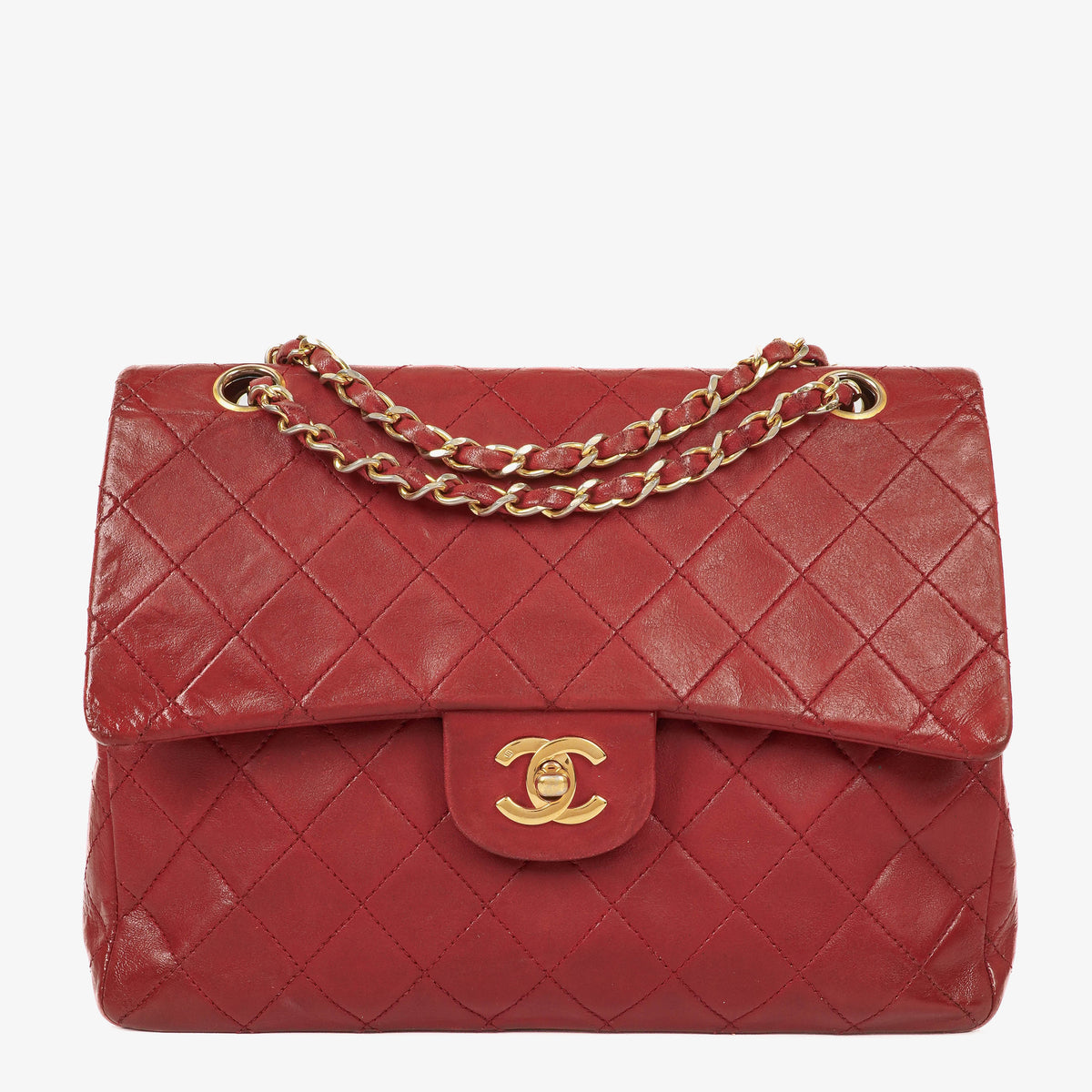Chanel Vintage Medium Classic Double Flap Bag Red Quilted Lambskin 24K Gold-Plated Hardware