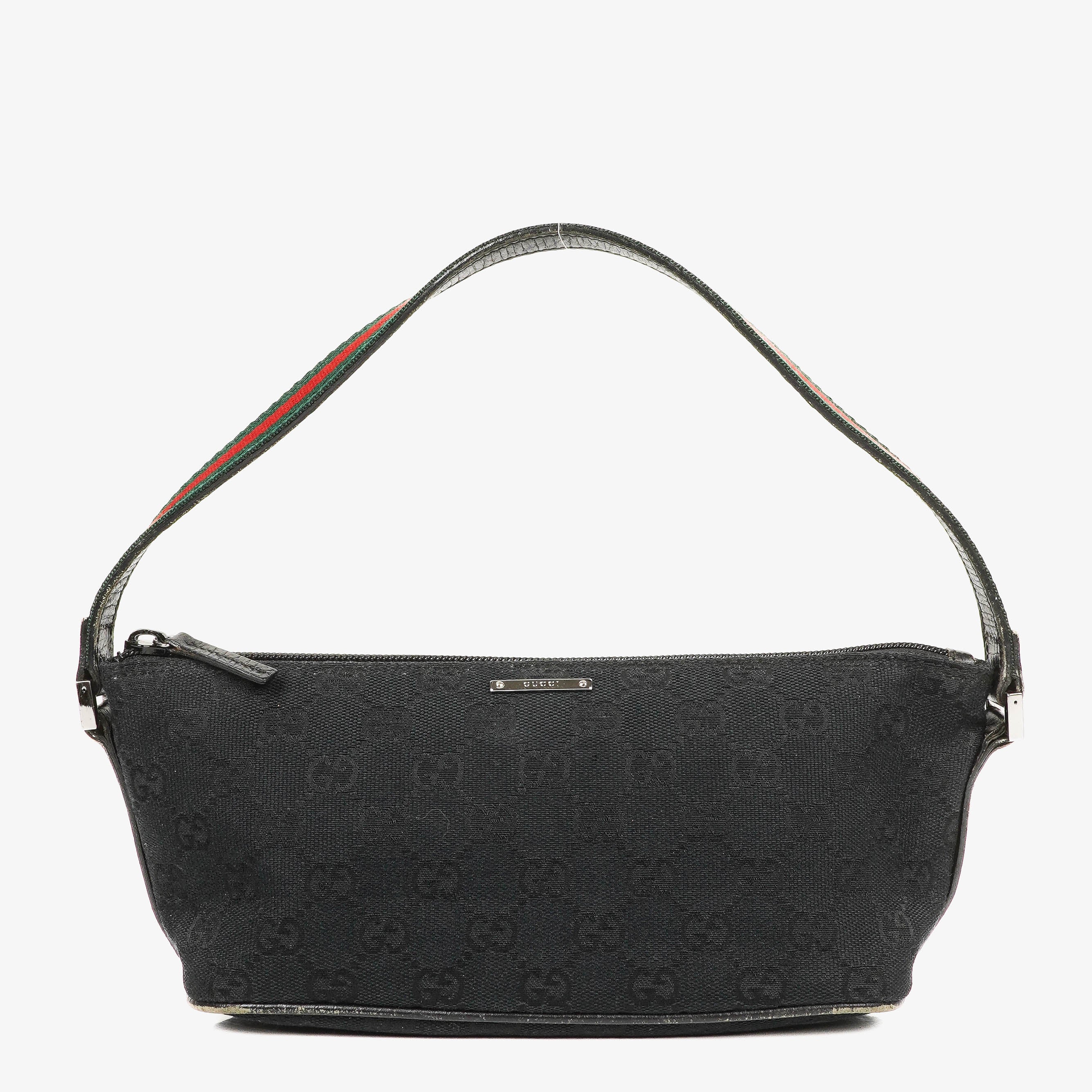 Gucci Baguette Pochette Boat Black GG Monogram Bag