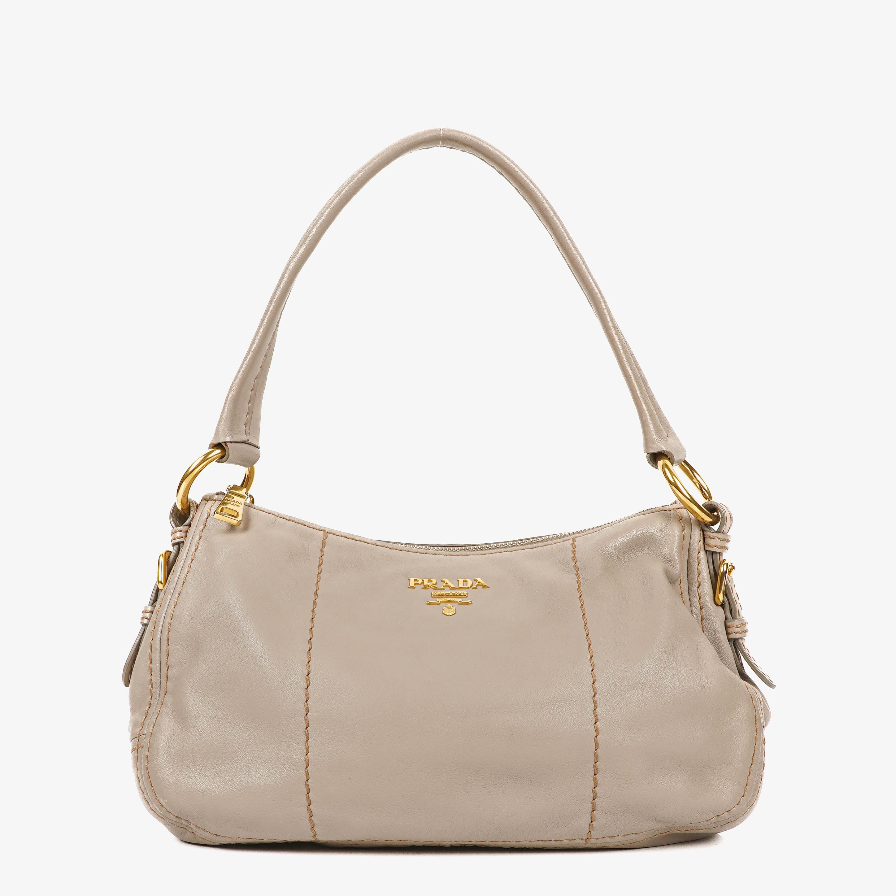Prada Argilla Soft Calfskin Stitched Shoulder Bag
