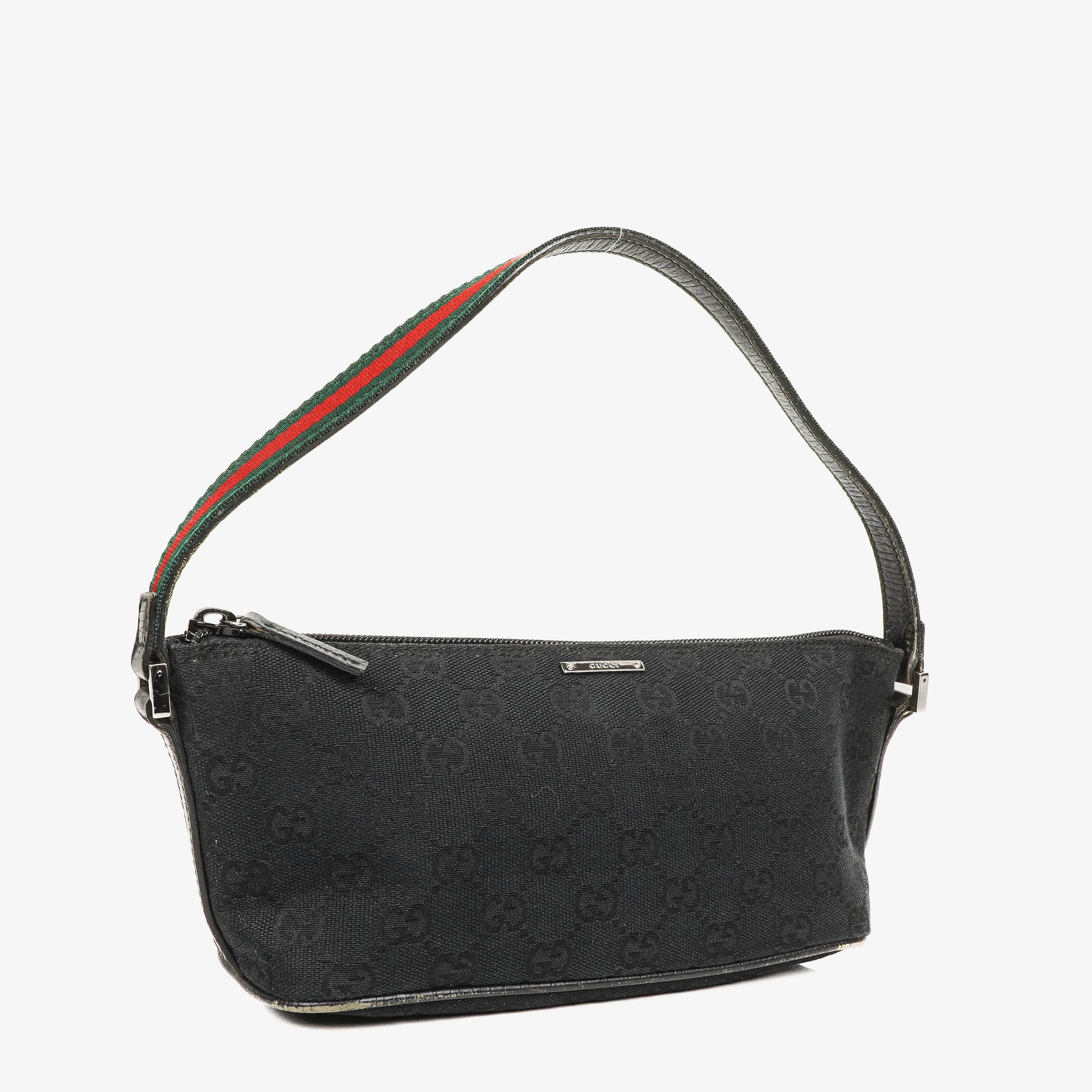 Gucci Baguette Pochette Boat Black GG Monogram Bag
