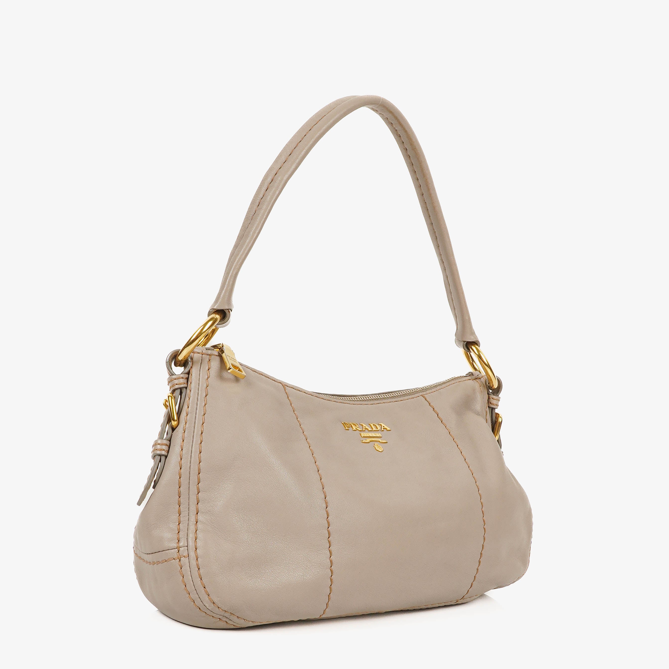 Prada Argilla Soft Calfskin Stitched Shoulder Bag