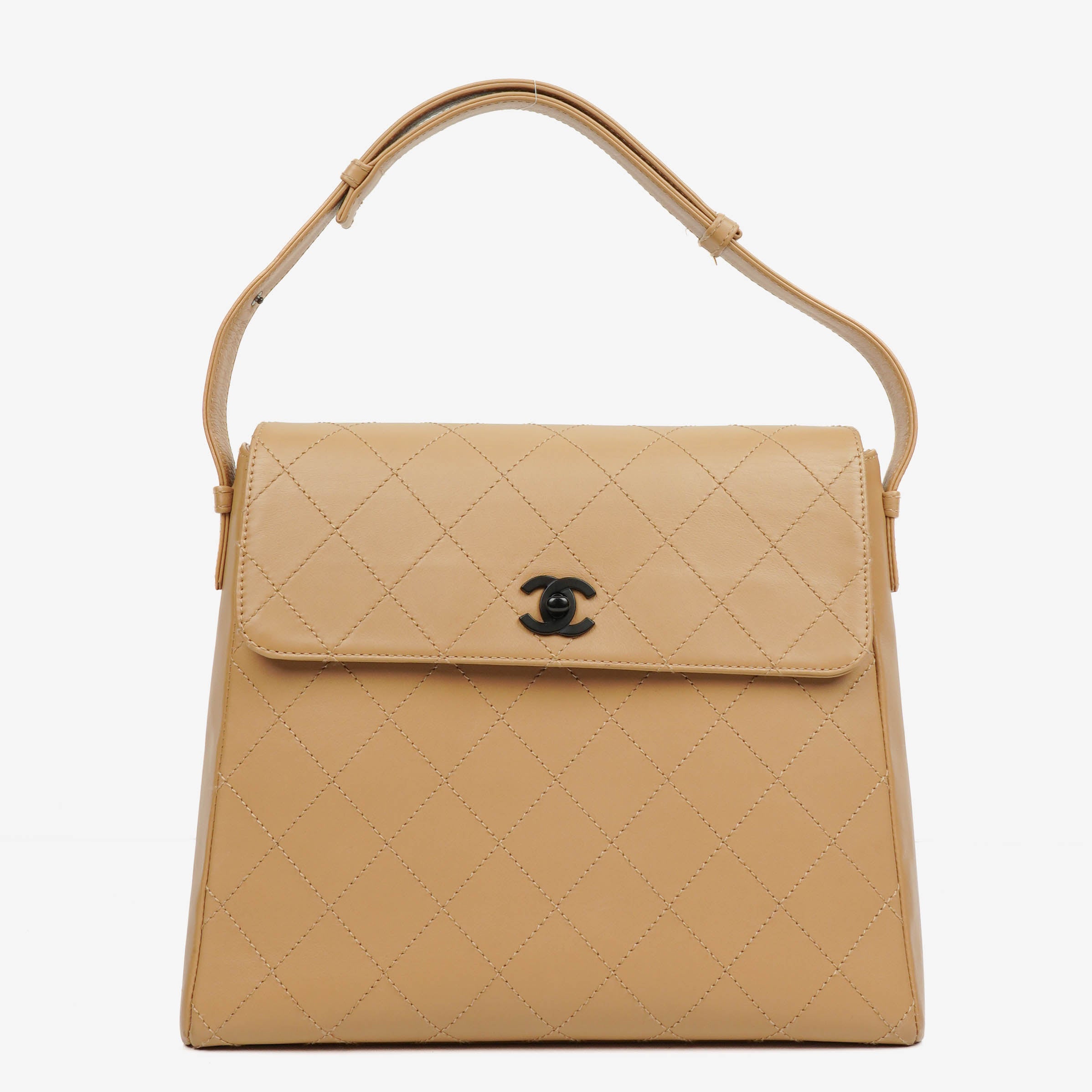 Chanel Straight Flap Beige Lambskin Shoulder Bag
