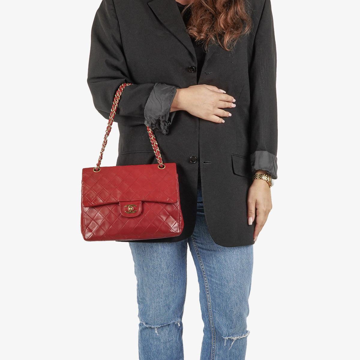 Chanel Vintage Medium Classic Double Flap Bag Red Quilted Lambskin 24K Gold-Plated Hardware