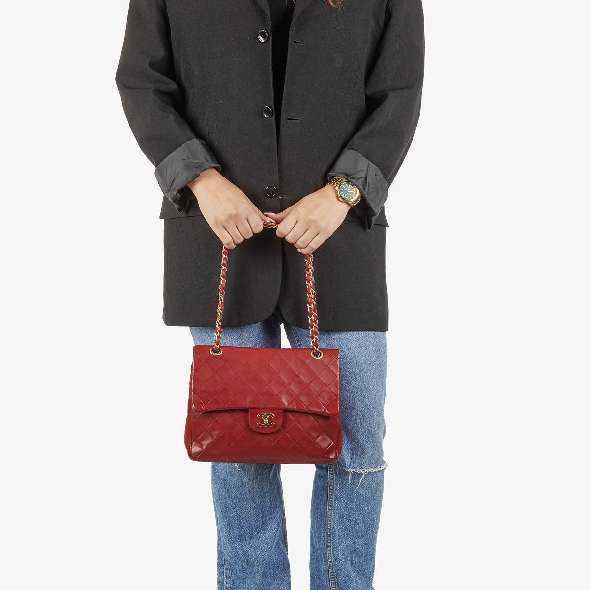 Chanel Vintage Medium Classic Double Flap Bag Red Quilted Lambskin 24K Gold-Plated Hardware