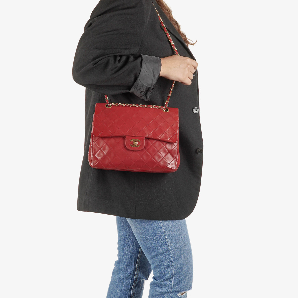Chanel Vintage Medium Classic Double Flap Bag Red Quilted Lambskin 24K Gold-Plated Hardware