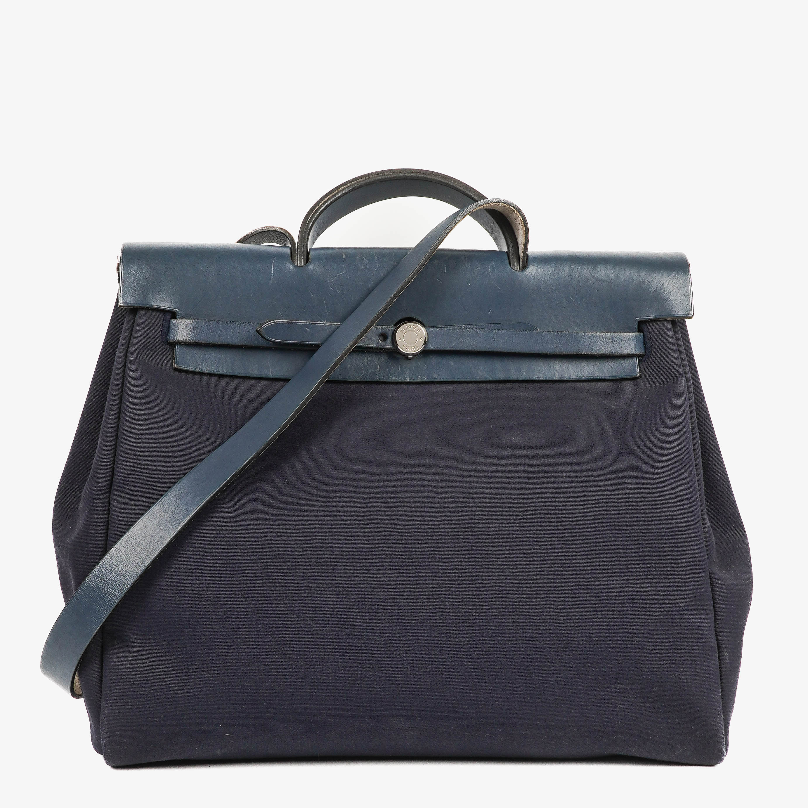 Hermes Herbag Navy Canvas Vache Hunter MM 2 In 1 Bag