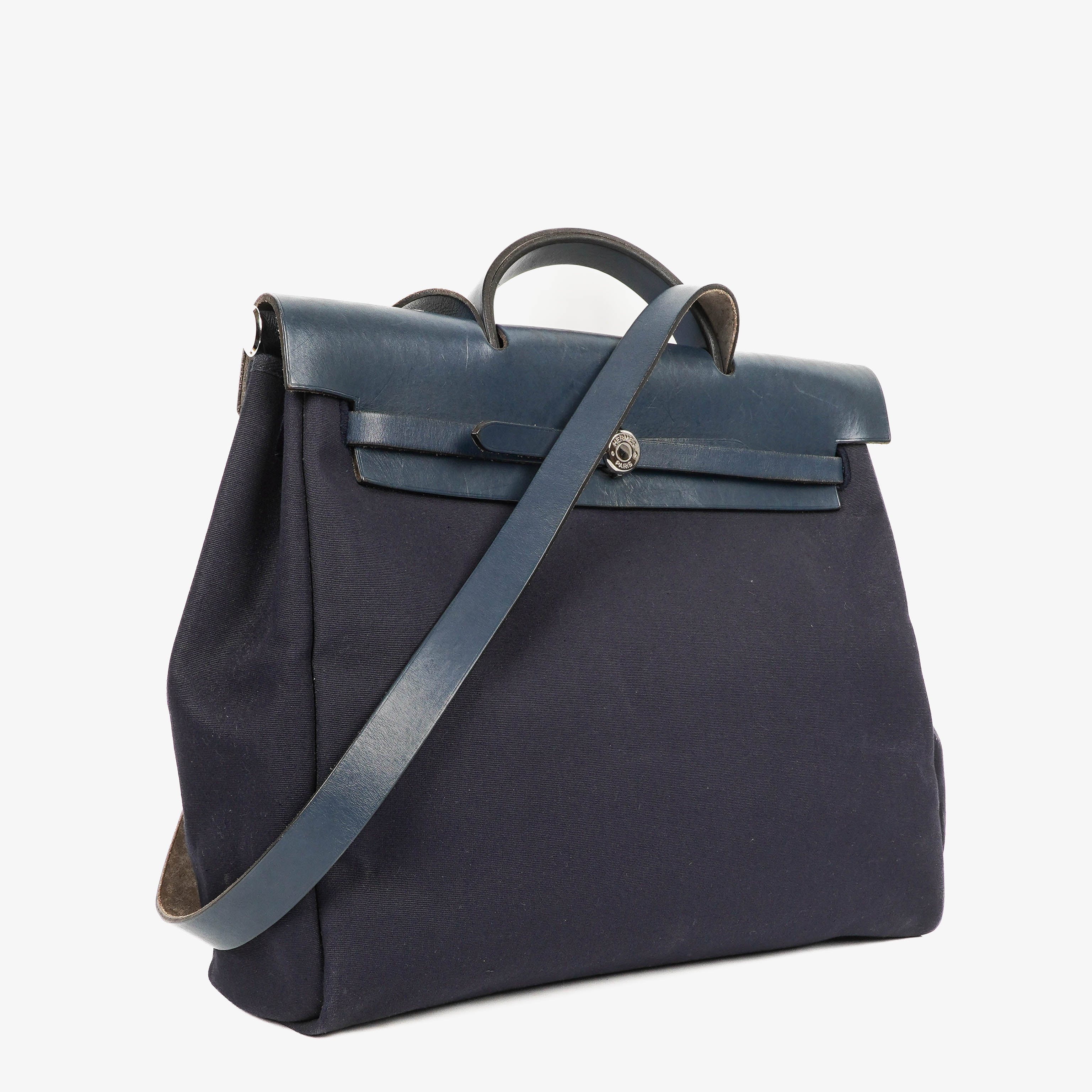 Hermes Herbag Navy Canvas Vache Hunter MM 2 In 1 Bag