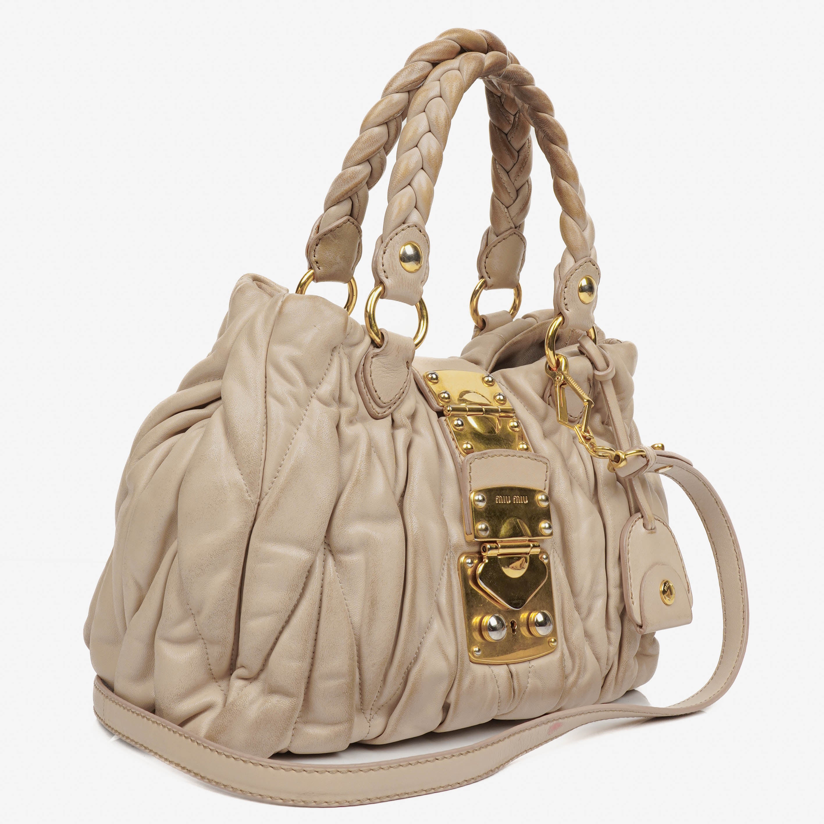 Miu Miu Matelasse Beige Leather Tote Bag