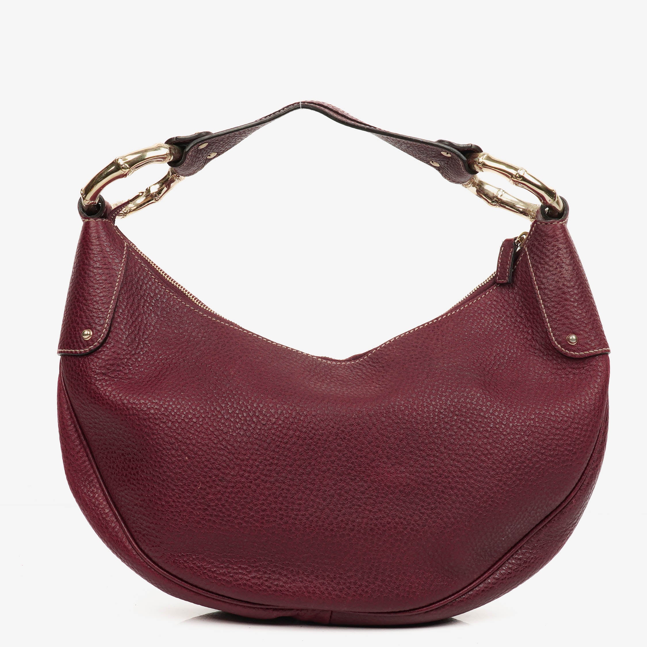 Gucci Bordeaux Pebbled Leather Bamboo Ring Hobo Bag