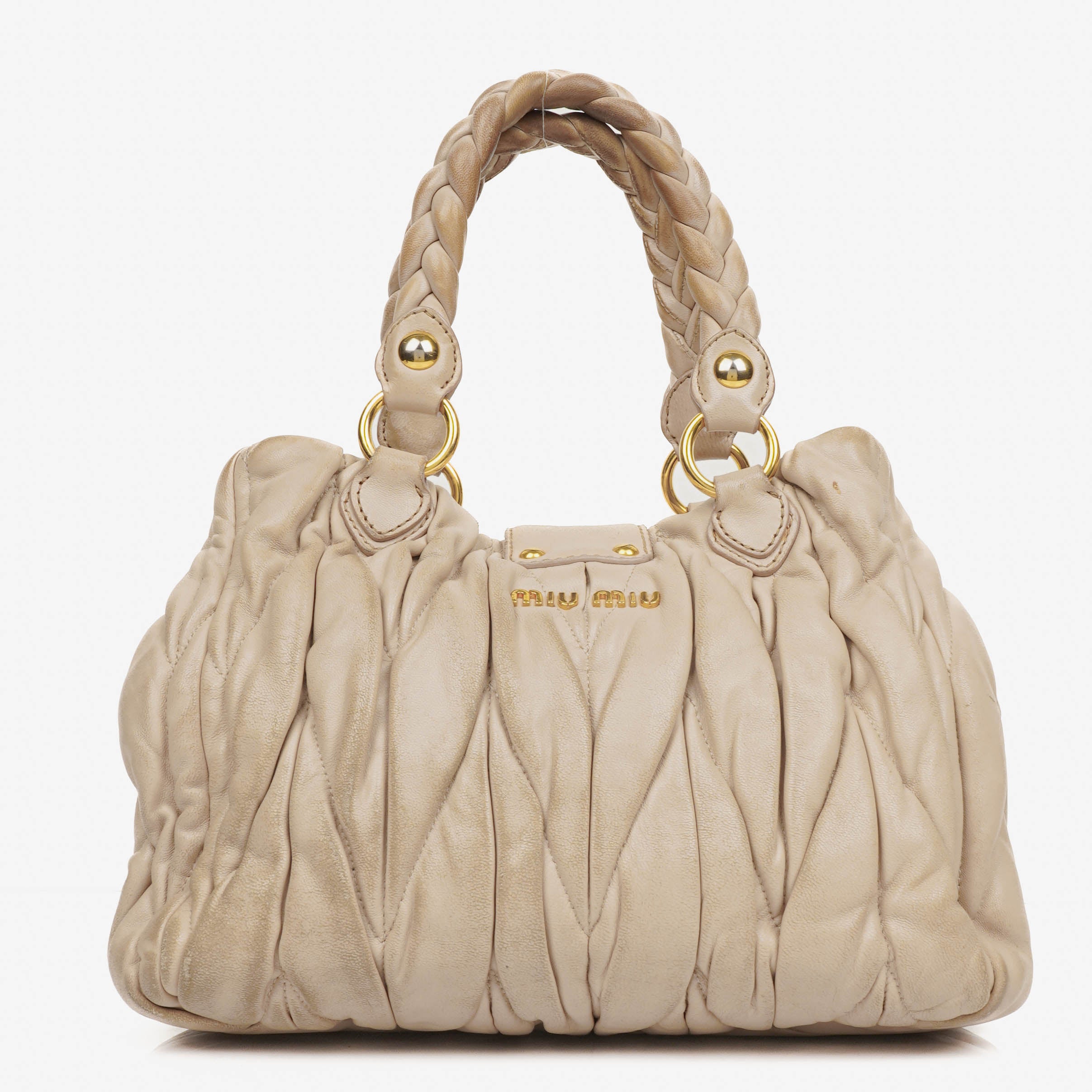 Miu Miu Matelasse Beige Leather Tote Bag