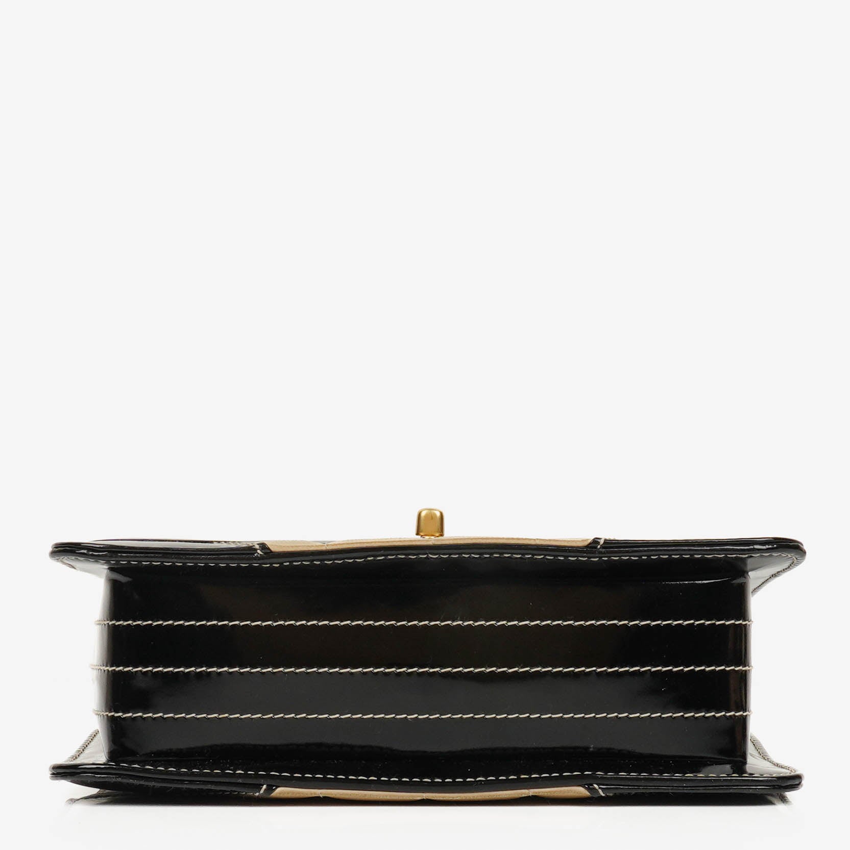 Chanel Vintage Chocolate Bar Square Single Flap Beige Quilted Leather/Patent Leather Chain Shoulder Bag